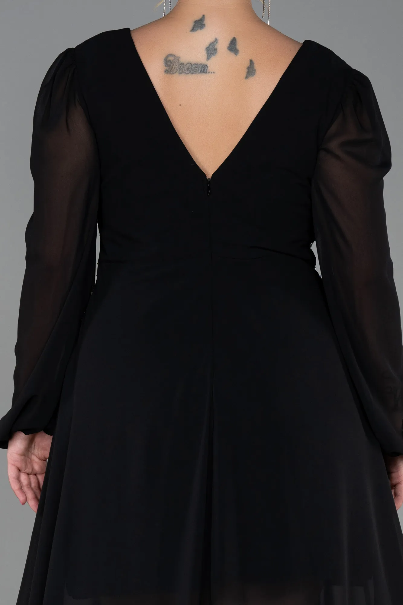 Black-Long Chiffon Plus Size Evening Dress ABU3256