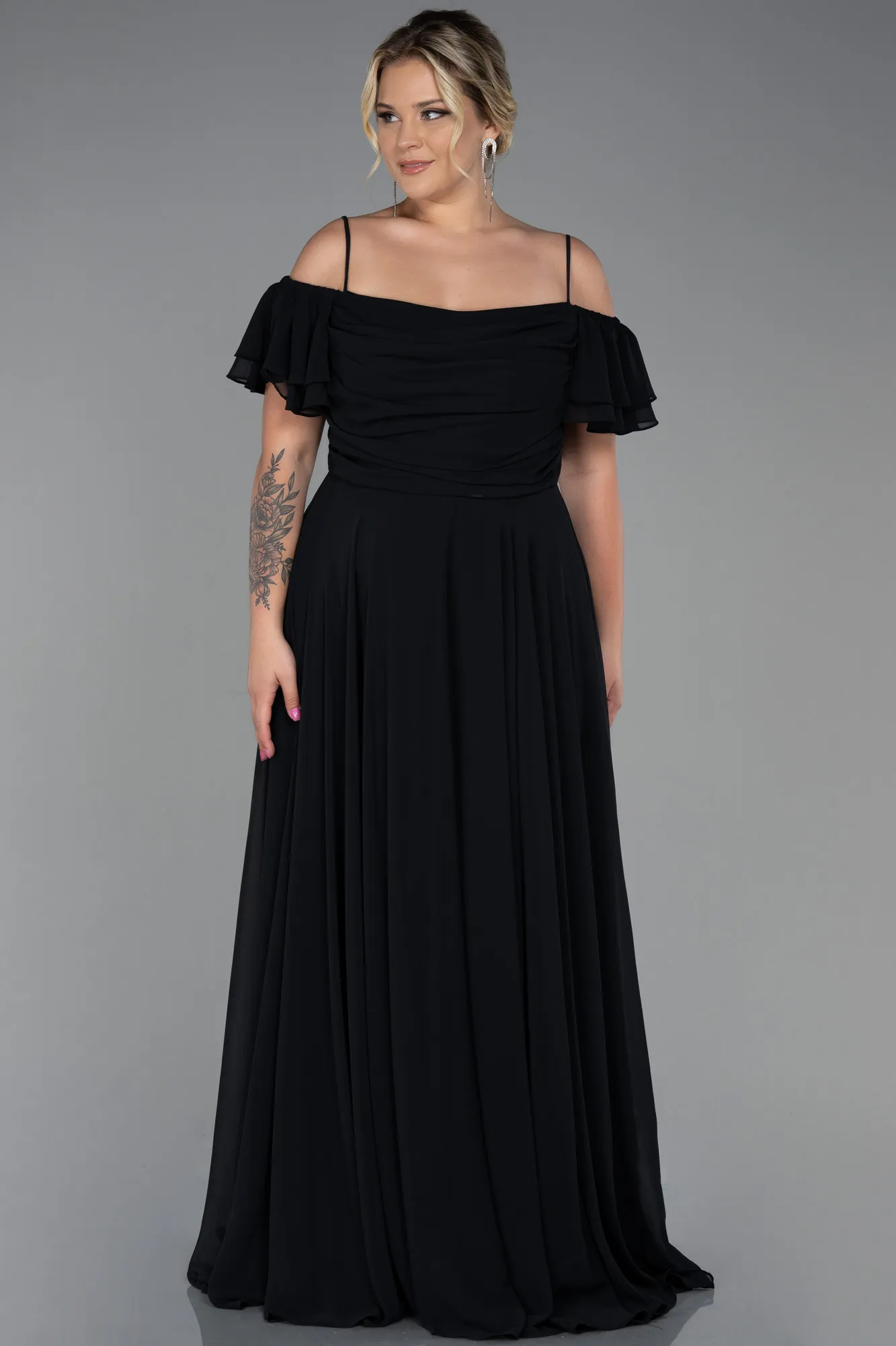 Black-Long Chiffon Plus Size Evening Dress ABU3259
