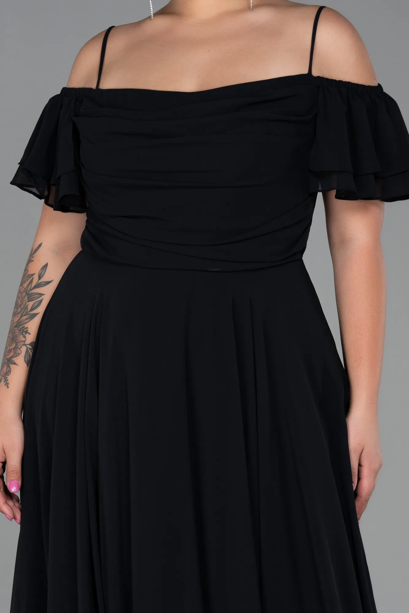 Black-Long Chiffon Plus Size Evening Dress ABU3259