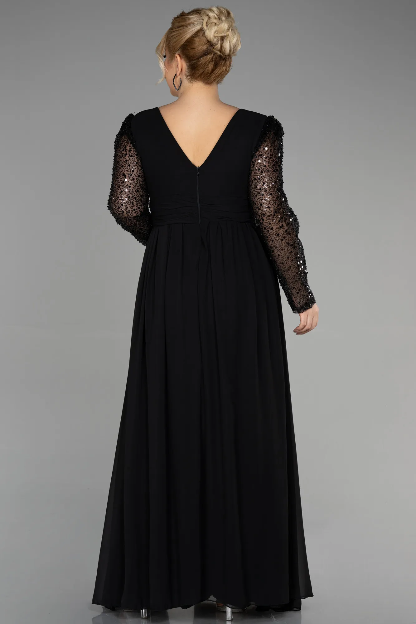 Black-Long Chiffon Plus Size Evening Dress ABU3264