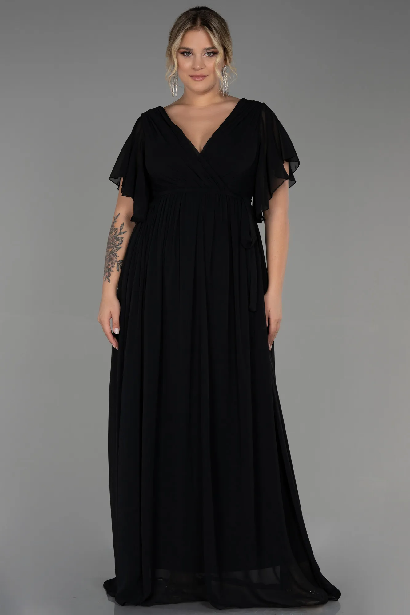 Black-Long Chiffon Plus Size Evening Dress ABU3276