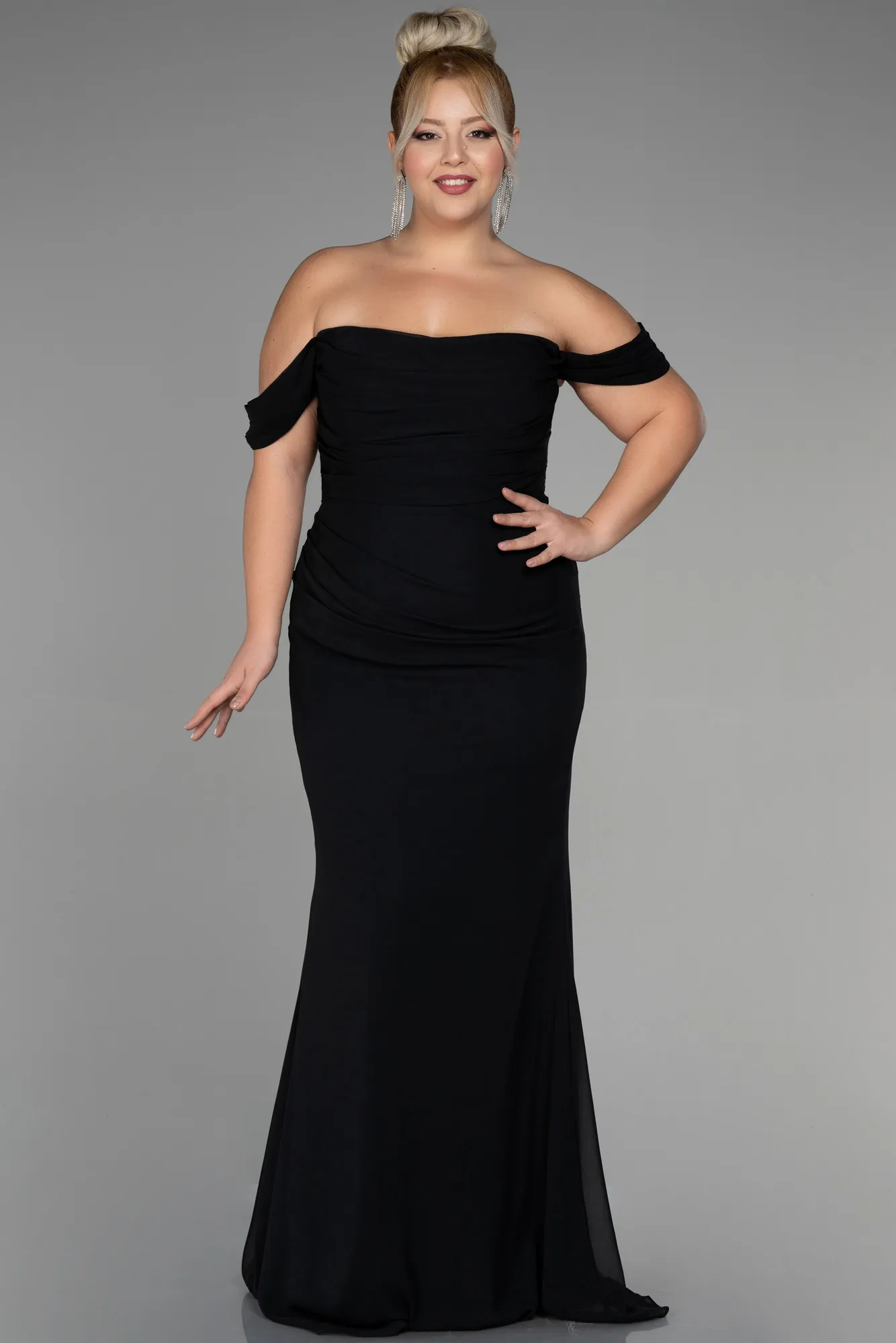 Black-Long Chiffon Plus Size Evening Dress ABU3353