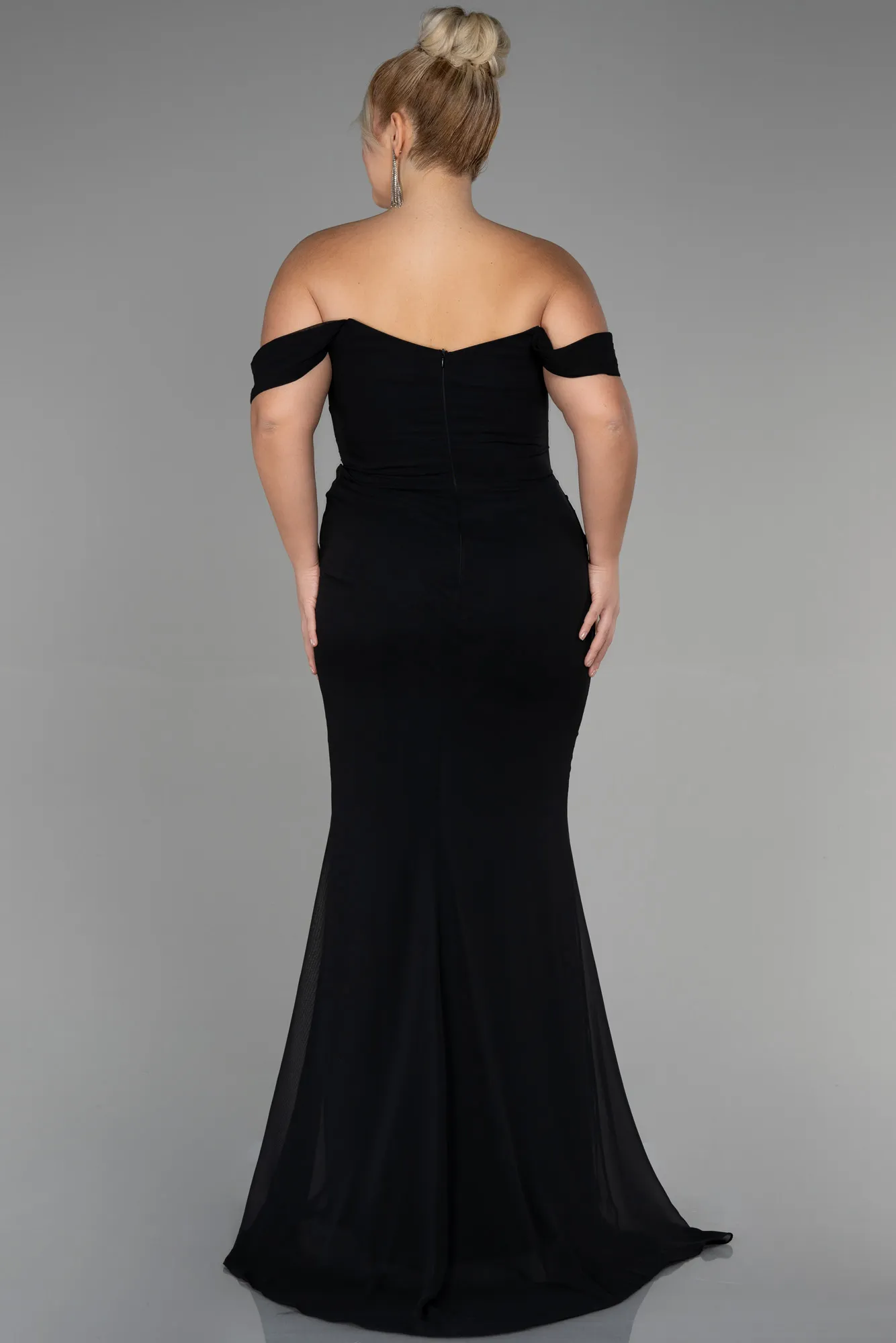 Black-Long Chiffon Plus Size Evening Dress ABU3353