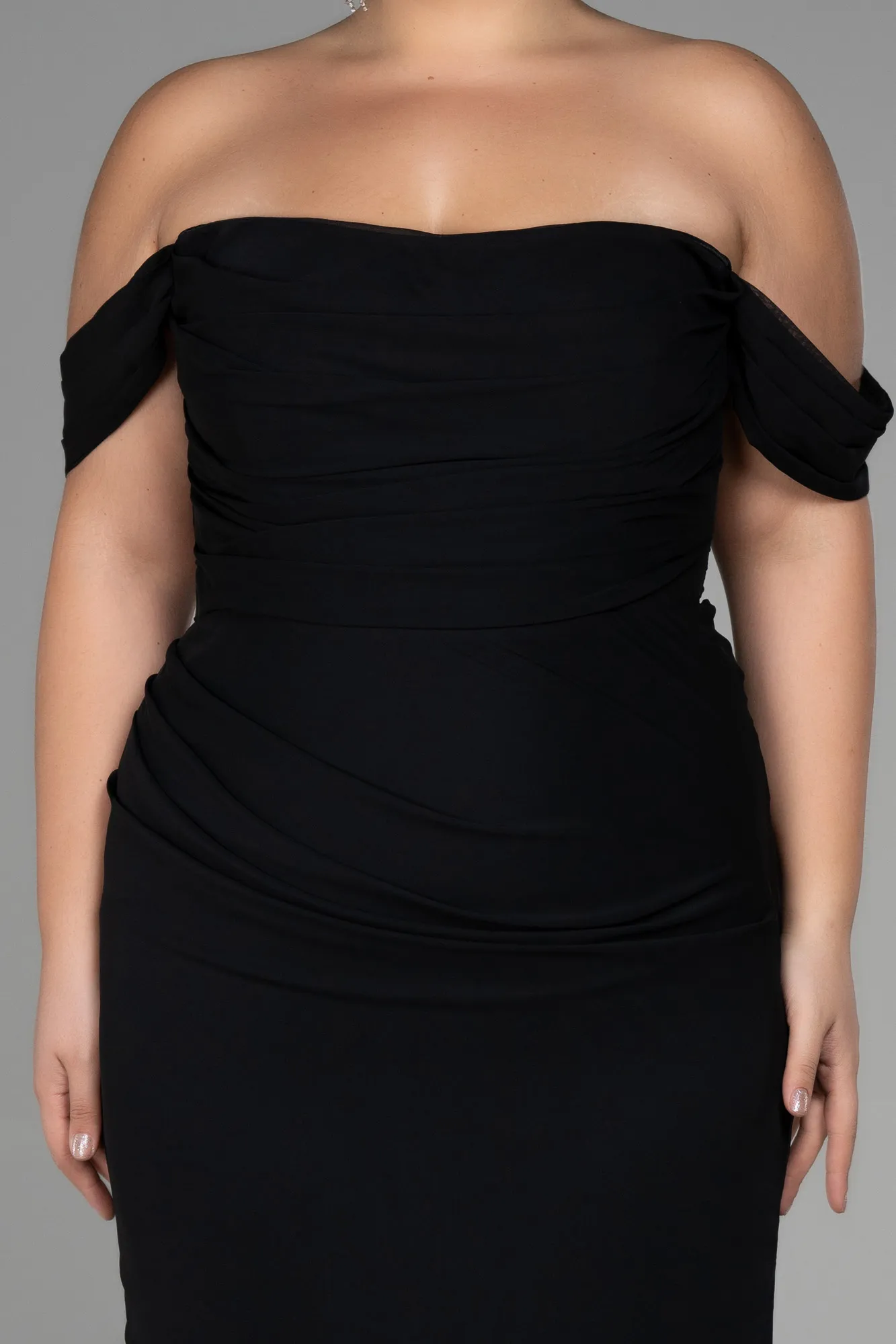 Black-Long Chiffon Plus Size Evening Dress ABU3353