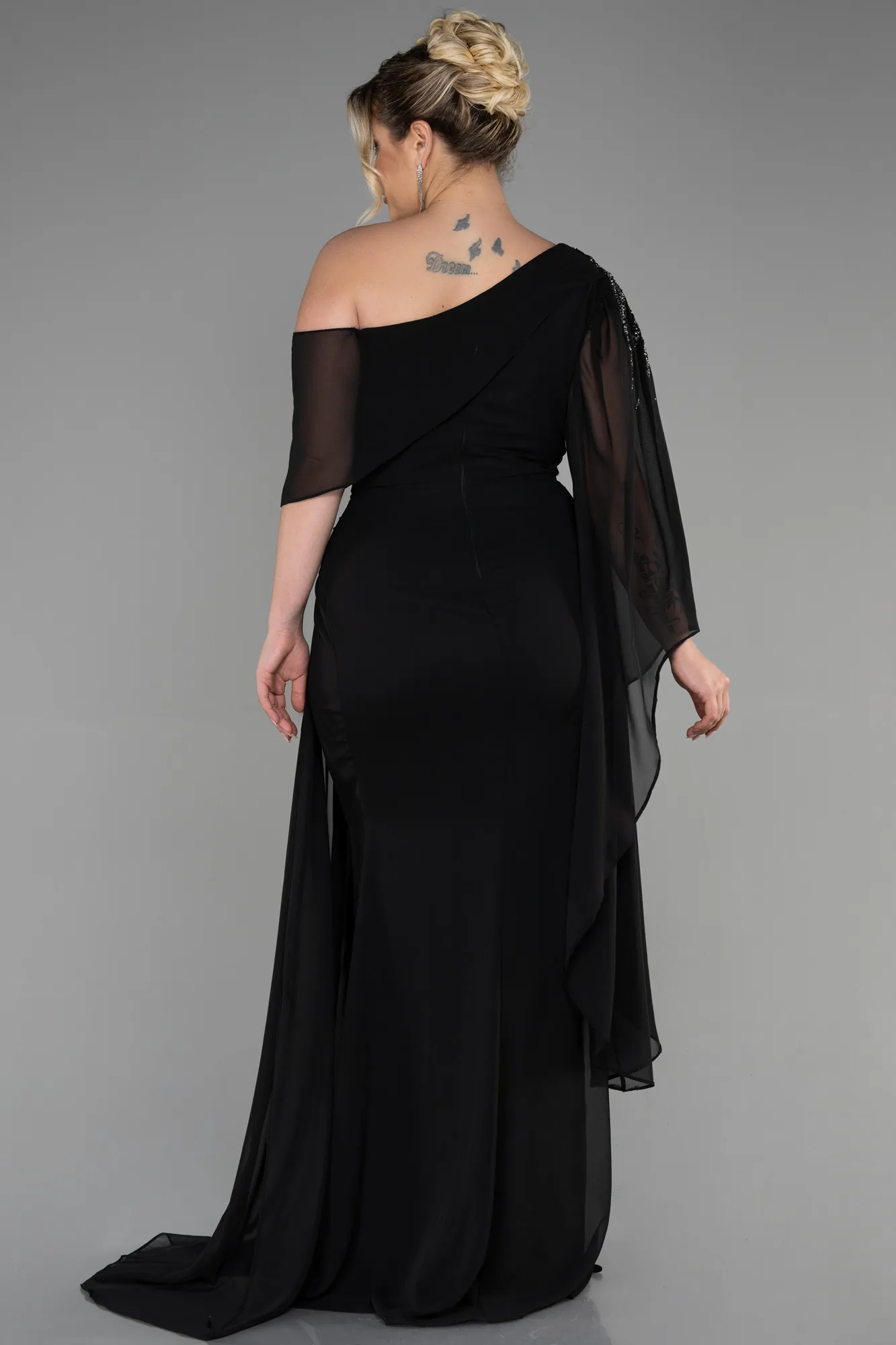 Black-Long Chiffon Plus Size Evening Dress ABU3434