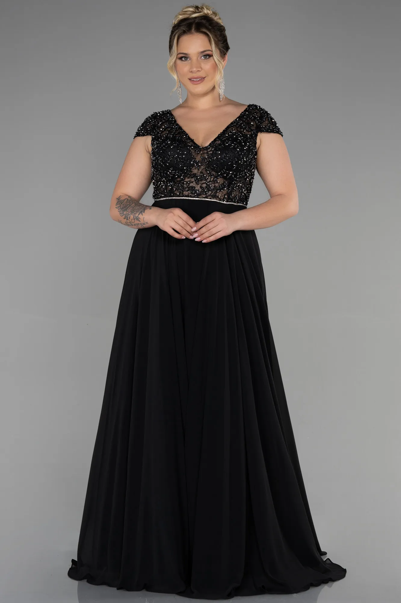 Black-Long Chiffon Plus Size Evening Dress ABU3441