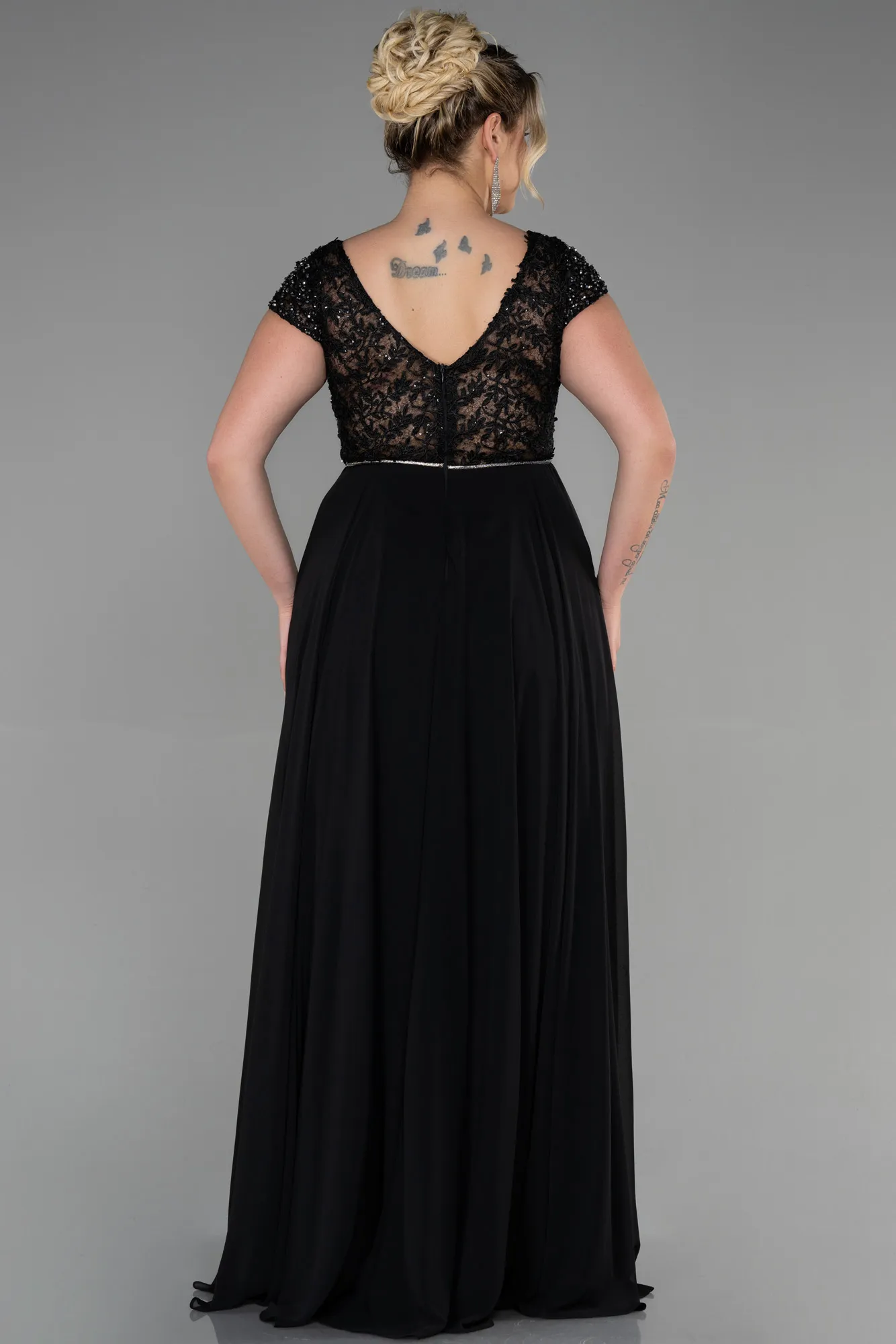 Black-Long Chiffon Plus Size Evening Dress ABU3441