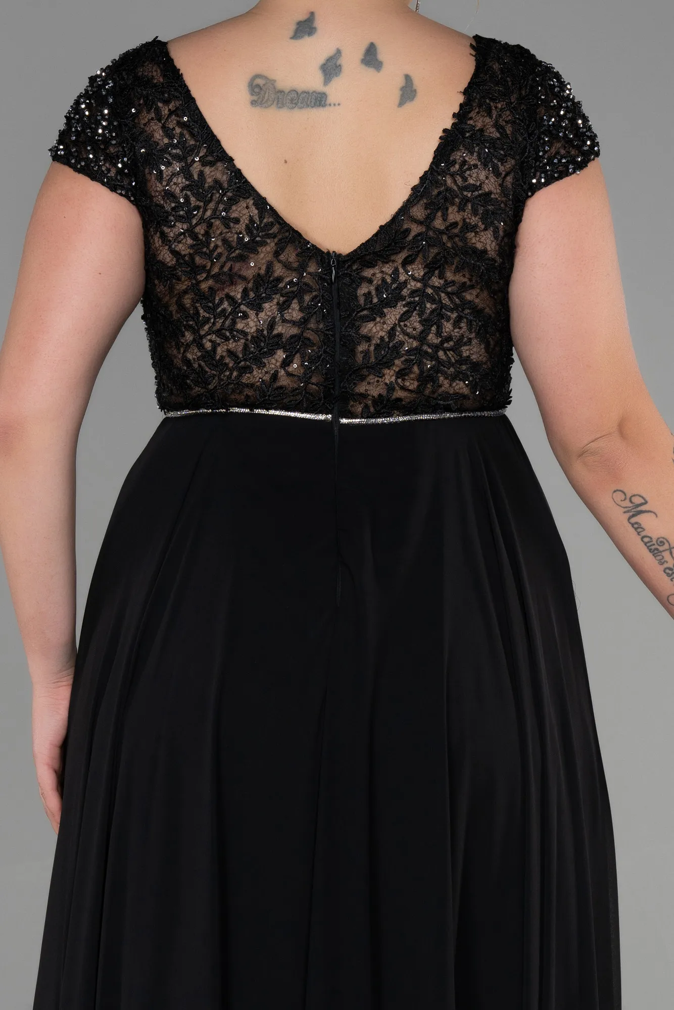 Black-Long Chiffon Plus Size Evening Dress ABU3441