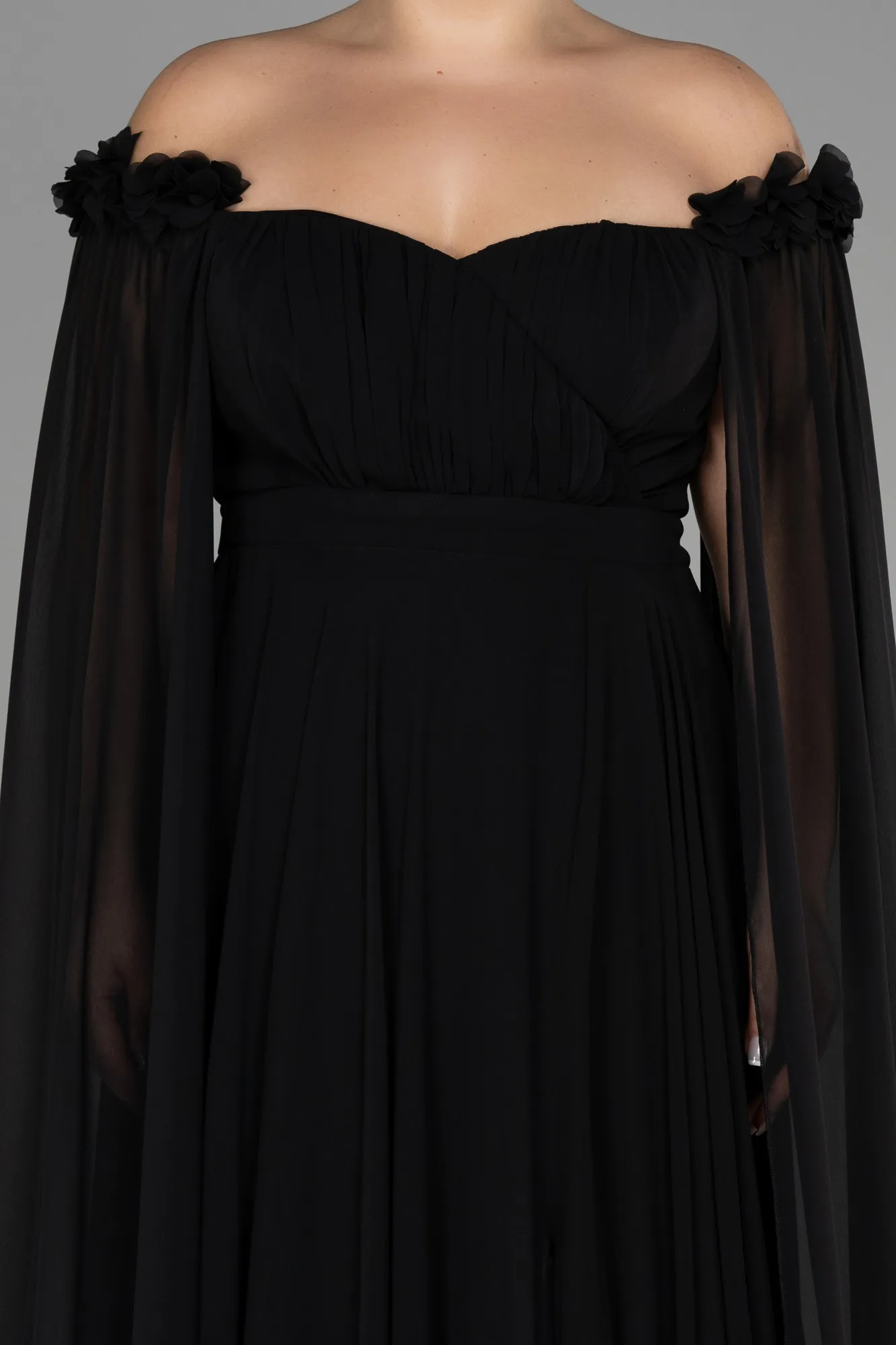Black-Long Chiffon Plus Size Evening Dress ABU3464