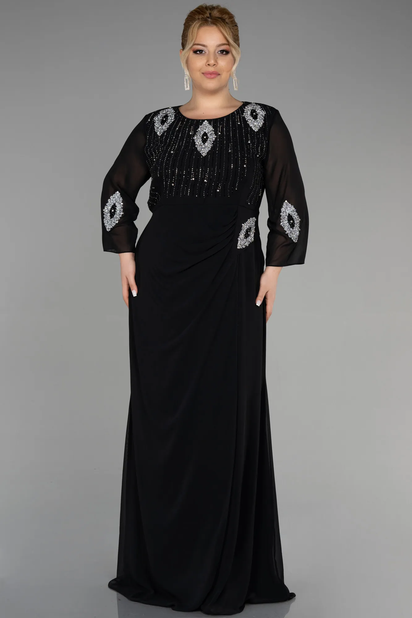 Black-Long Chiffon Plus Size Evening Dress ABU3487