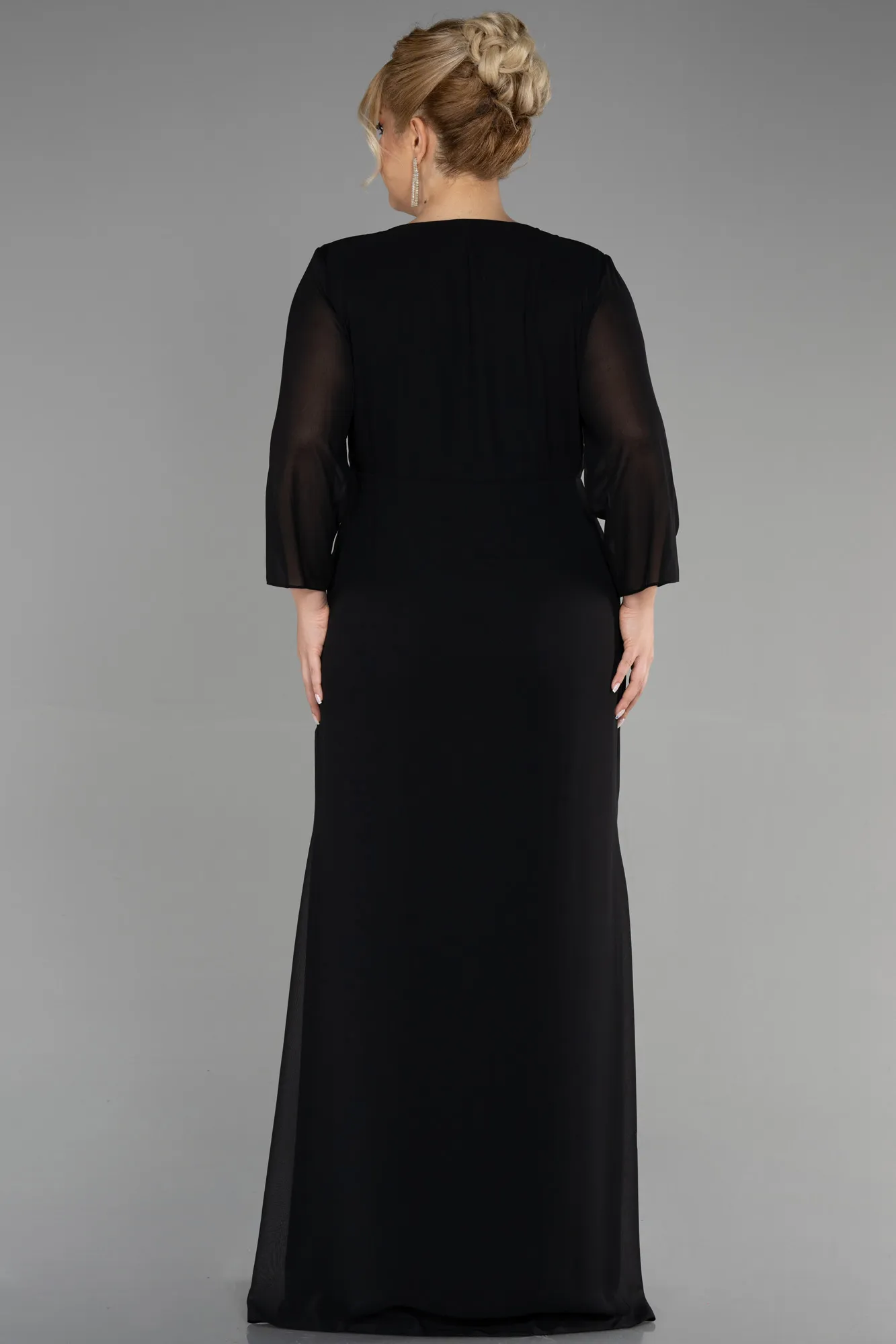 Black-Long Chiffon Plus Size Evening Dress ABU3487