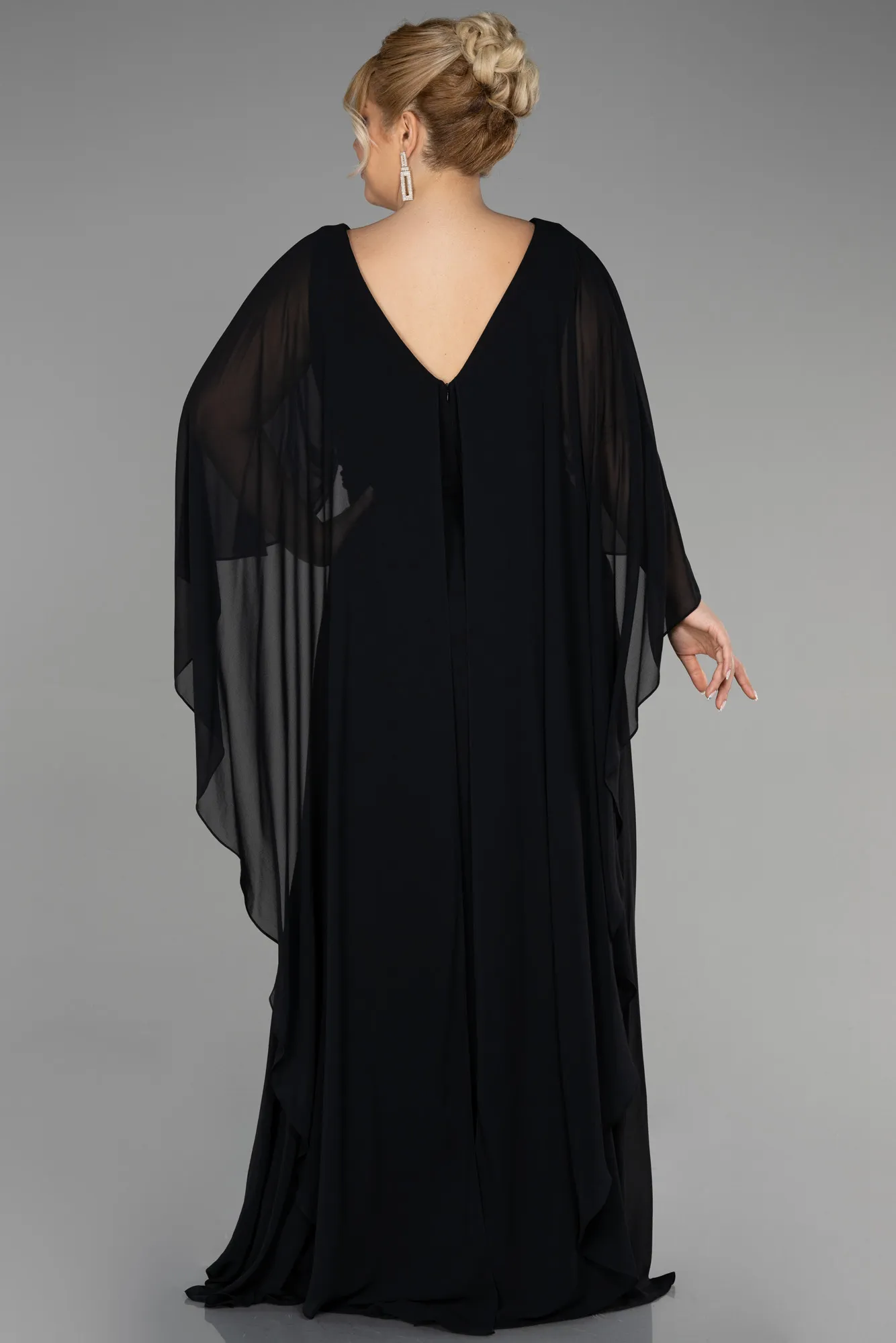 Black-Long Chiffon Plus Size Evening Dress ABU3488