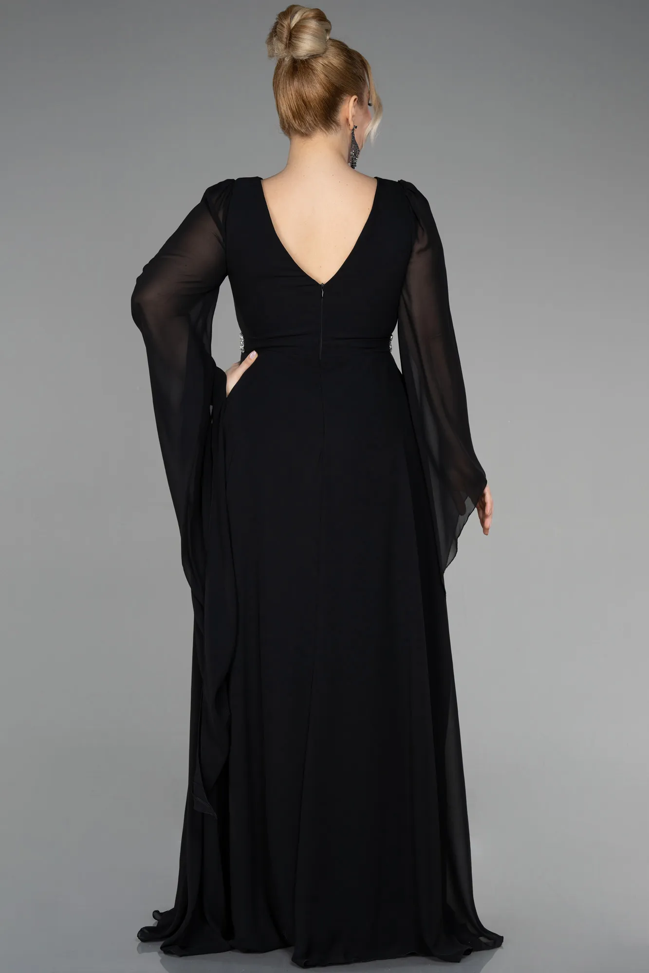 Black-Long Chiffon Plus Size Evening Dress ABU3543