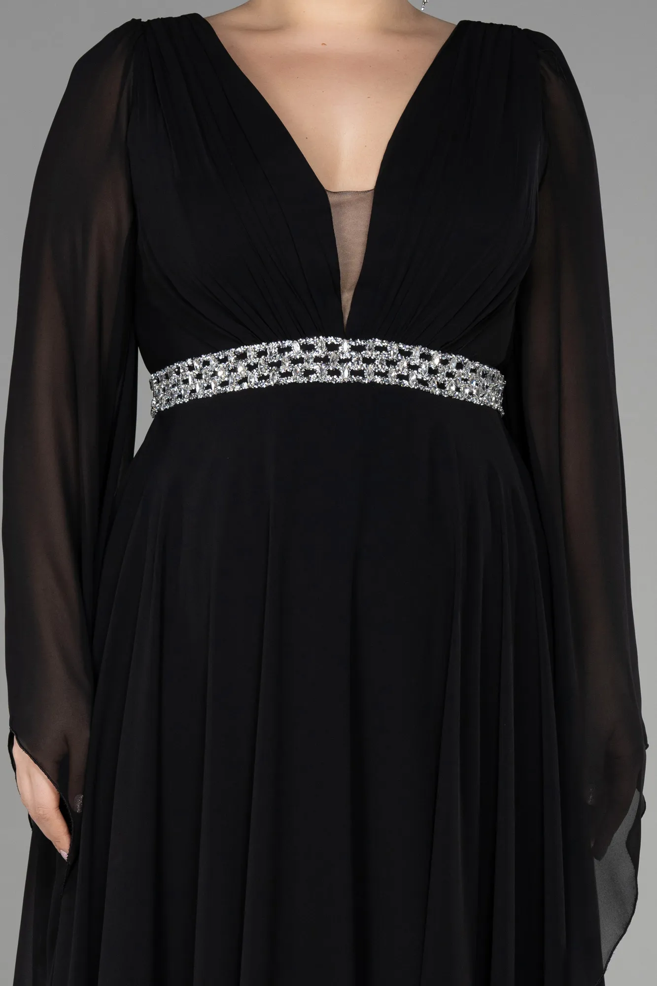 Black-Long Chiffon Plus Size Evening Dress ABU3543