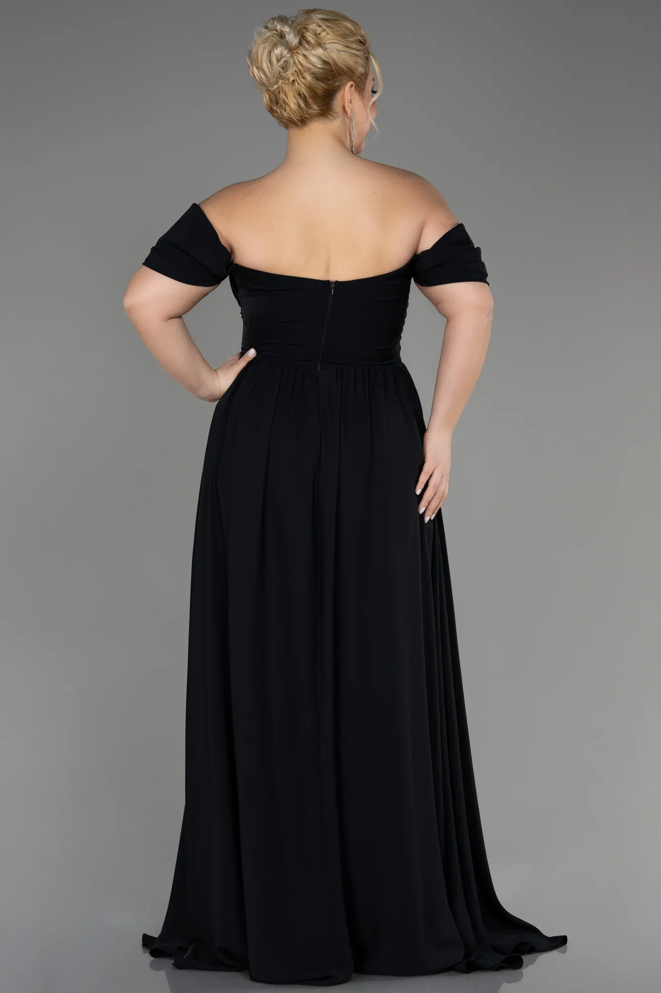Black-Long Chiffon Plus Size Evening Dress ABU3738
