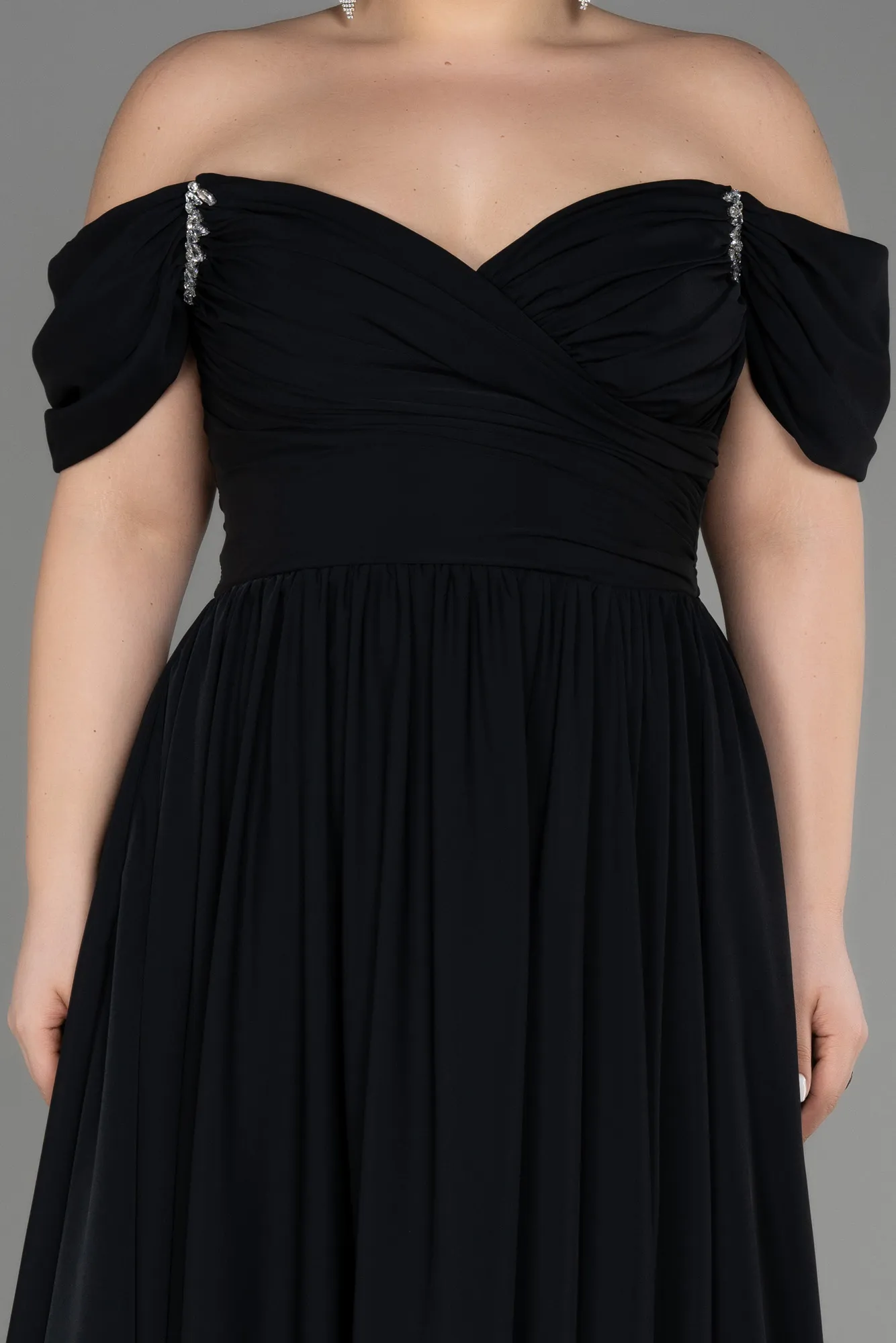 Black-Long Chiffon Plus Size Evening Dress ABU3738