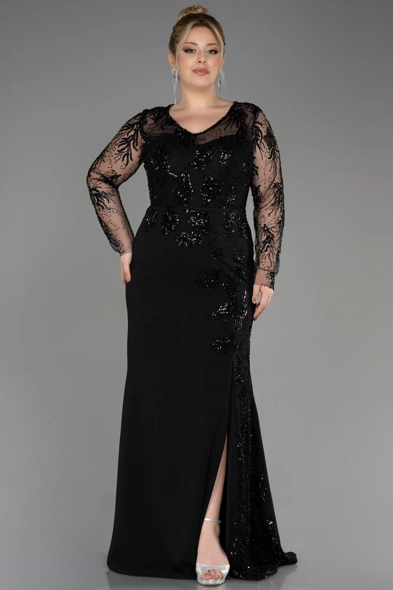 Black-Long Chiffon Plus Size Evening Dress ABU3843