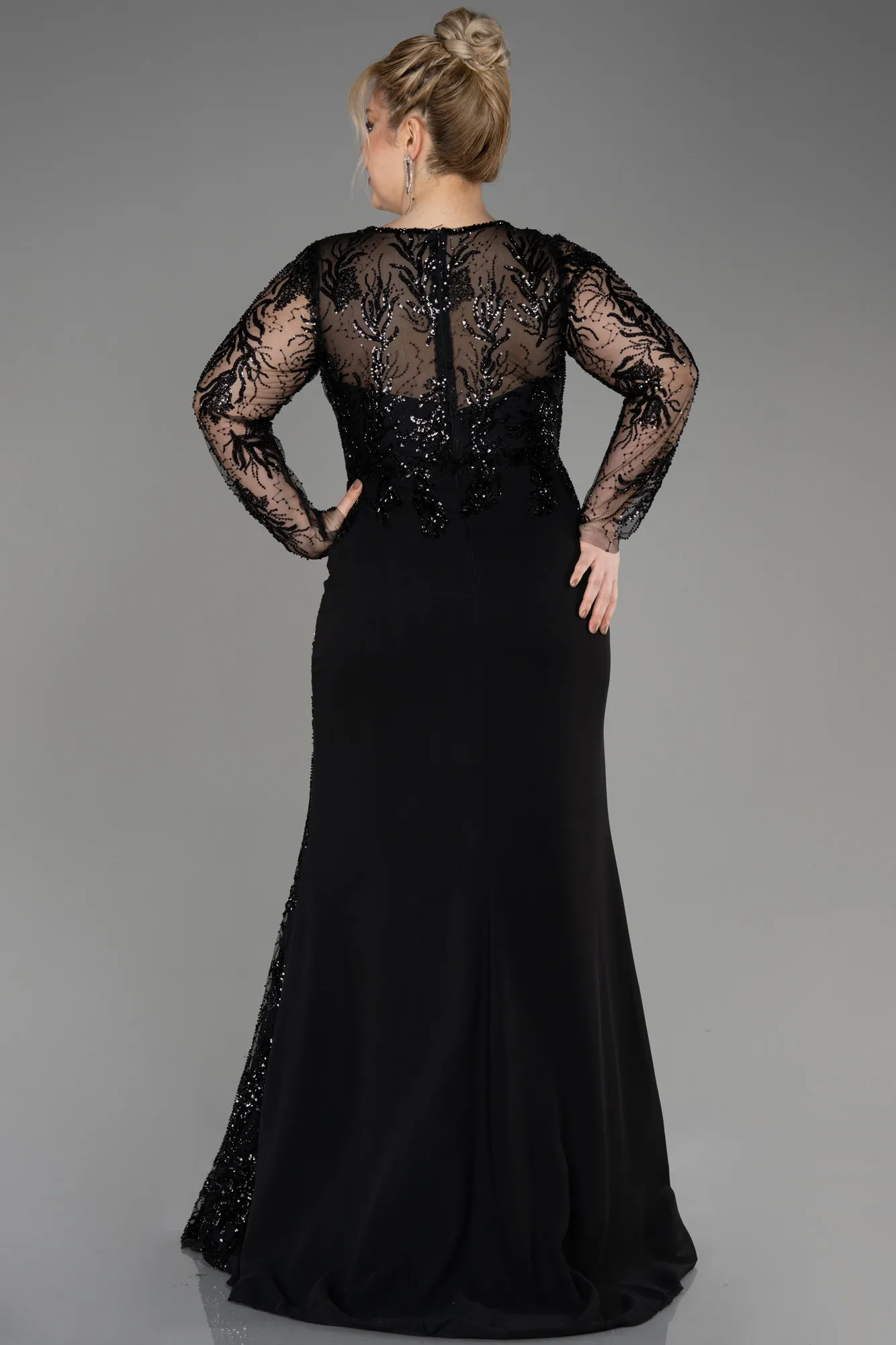 Black-Long Chiffon Plus Size Evening Dress ABU3843