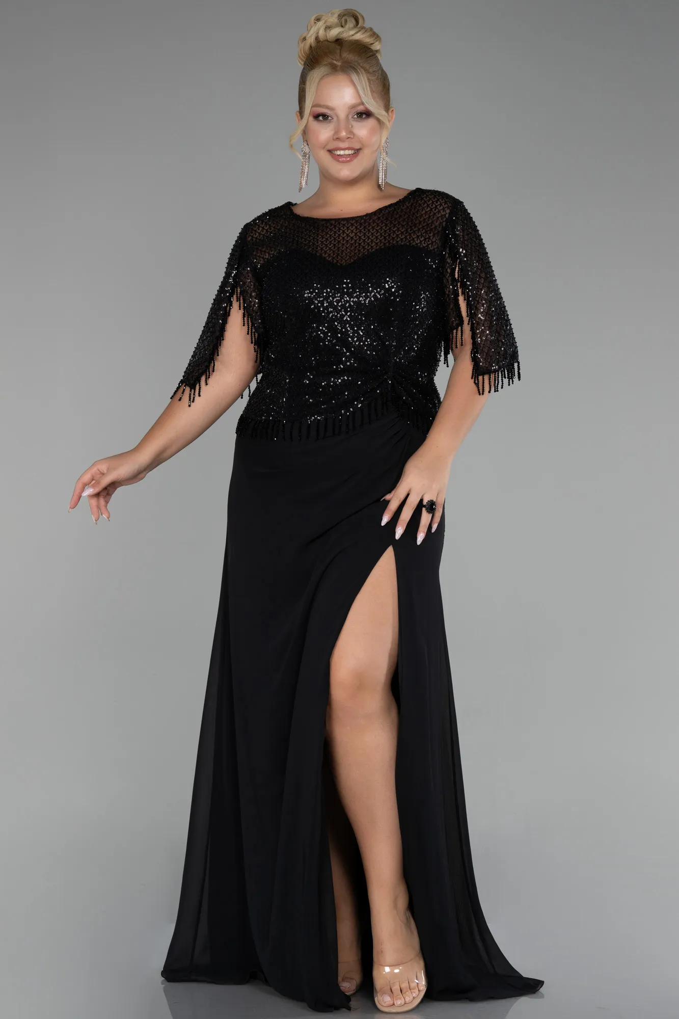 Black-Long Chiffon Plus Size Evening Dress ABU4075