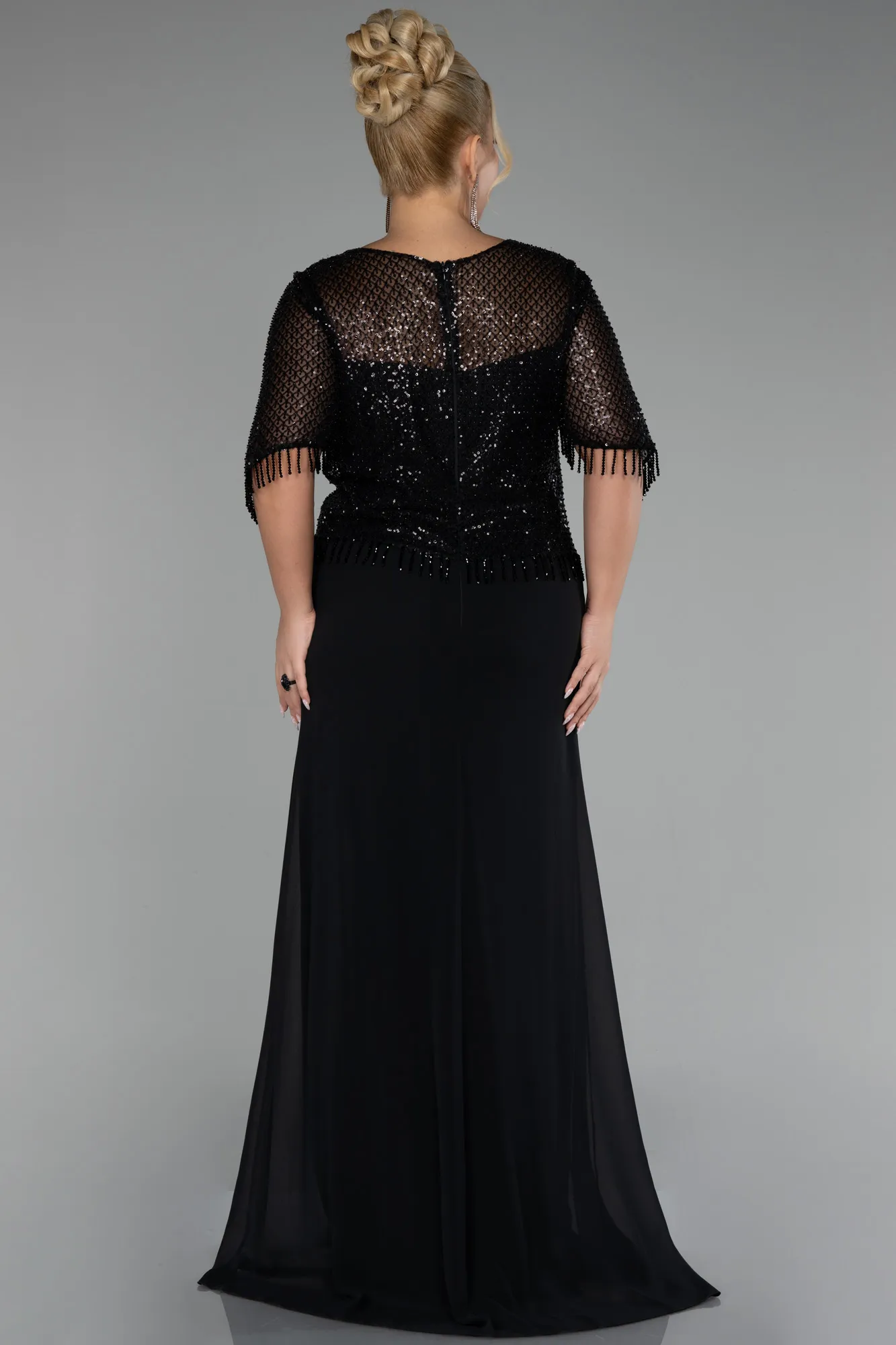 Black-Long Chiffon Plus Size Evening Dress ABU4075