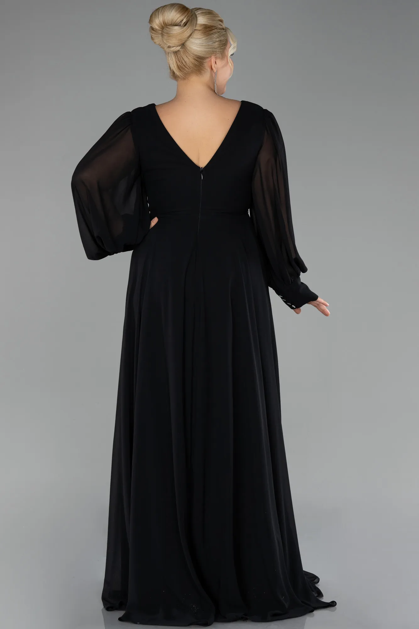 Black-Long Chiffon Plus Size Evening Dress ABU4262