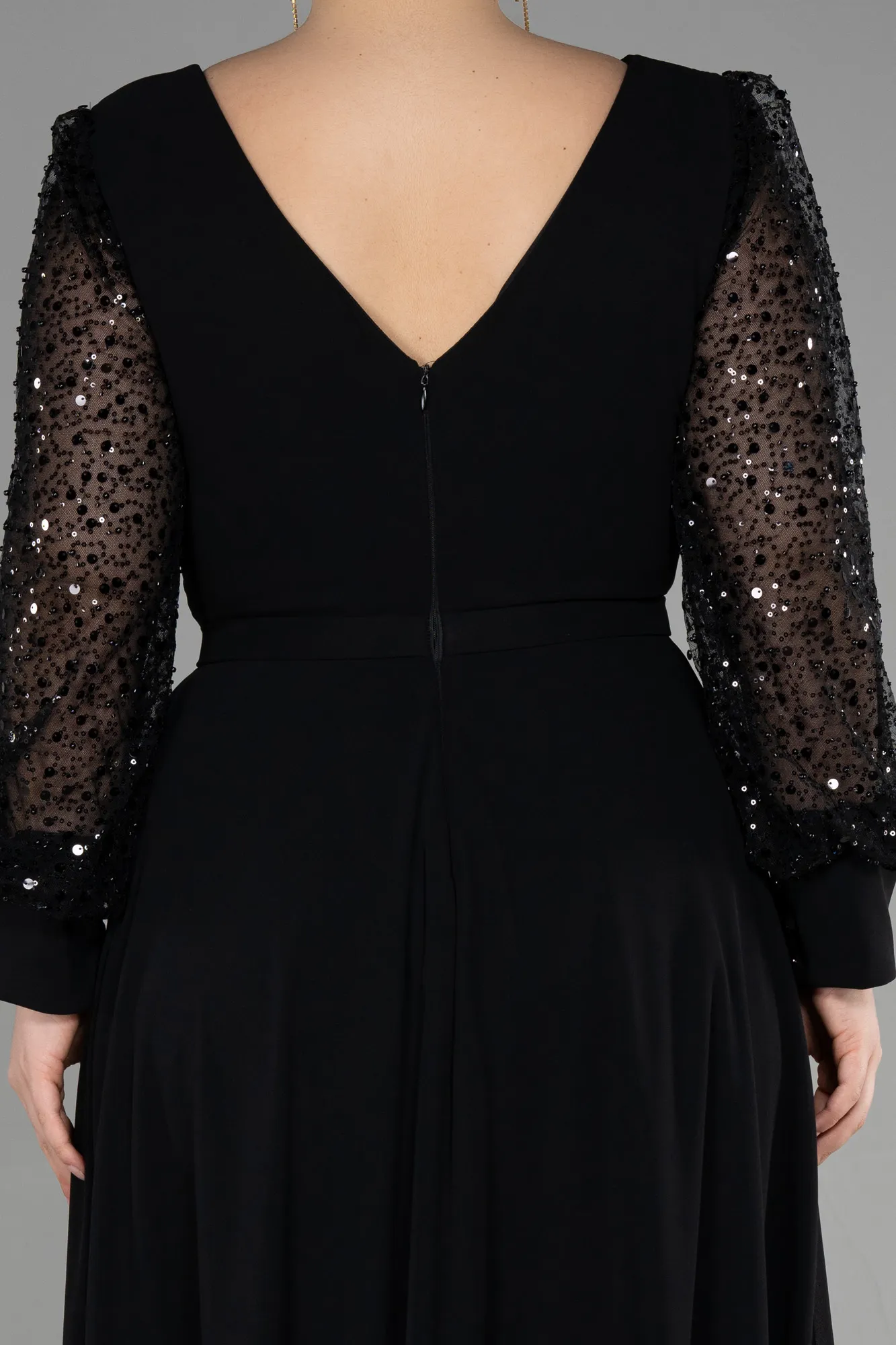 Black-Long Chiffon Plus Size Evening Gown ABU3643