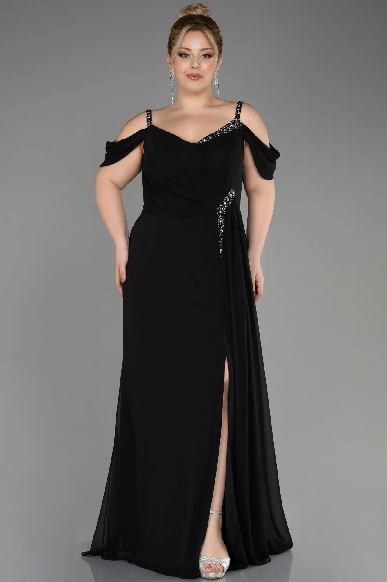 Black-Long Chiffon Plus Size Evening Gown ABU3742