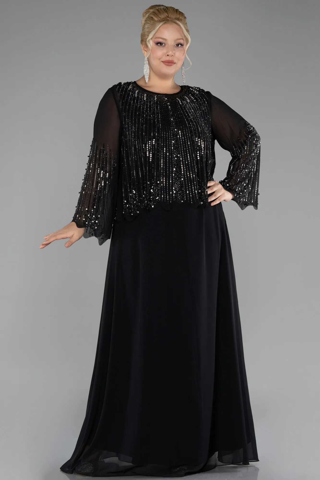 Black-Long Chiffon Plus Size Evening Gown ABU4254