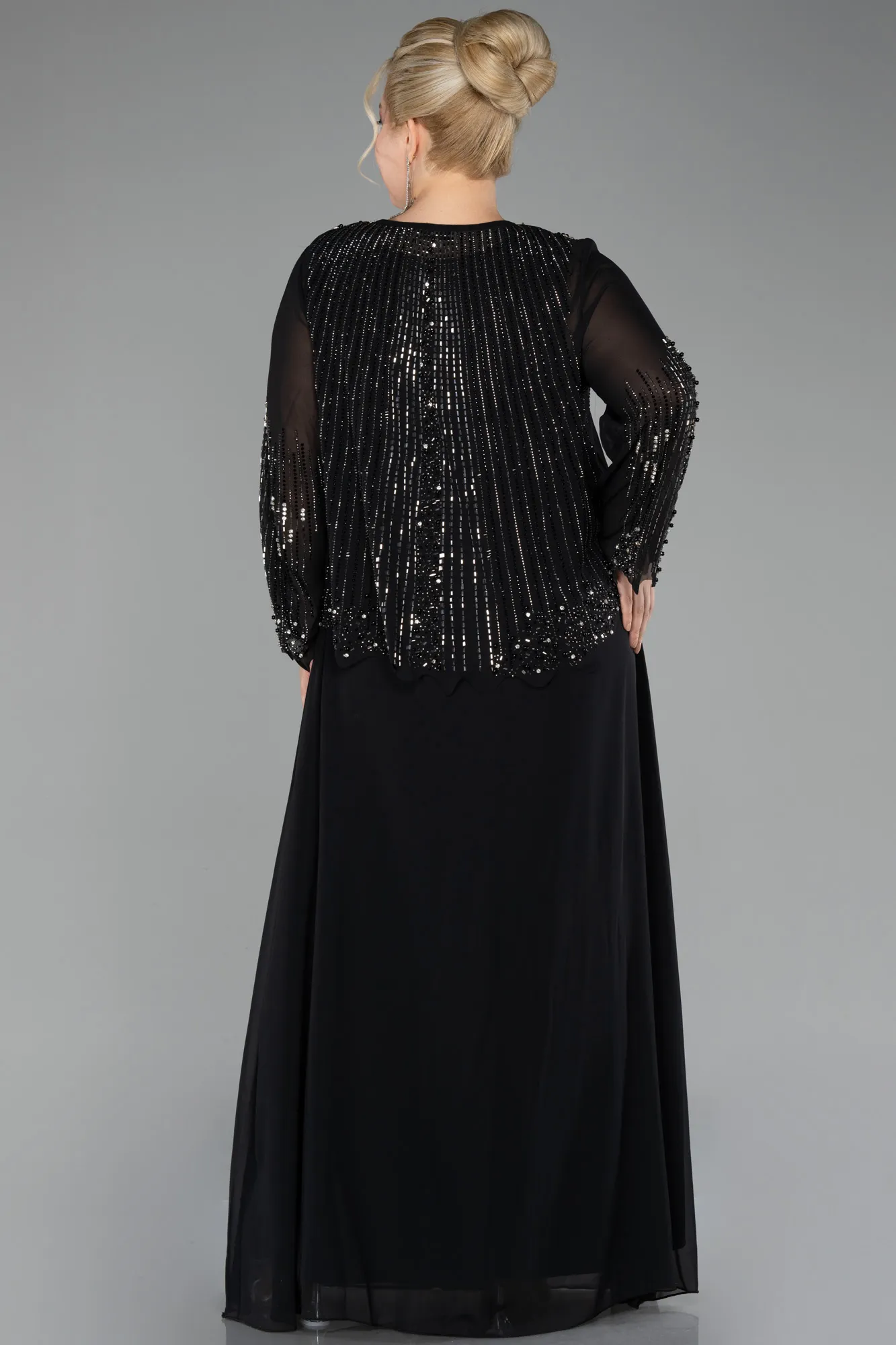 Black-Long Chiffon Plus Size Evening Gown ABU4254