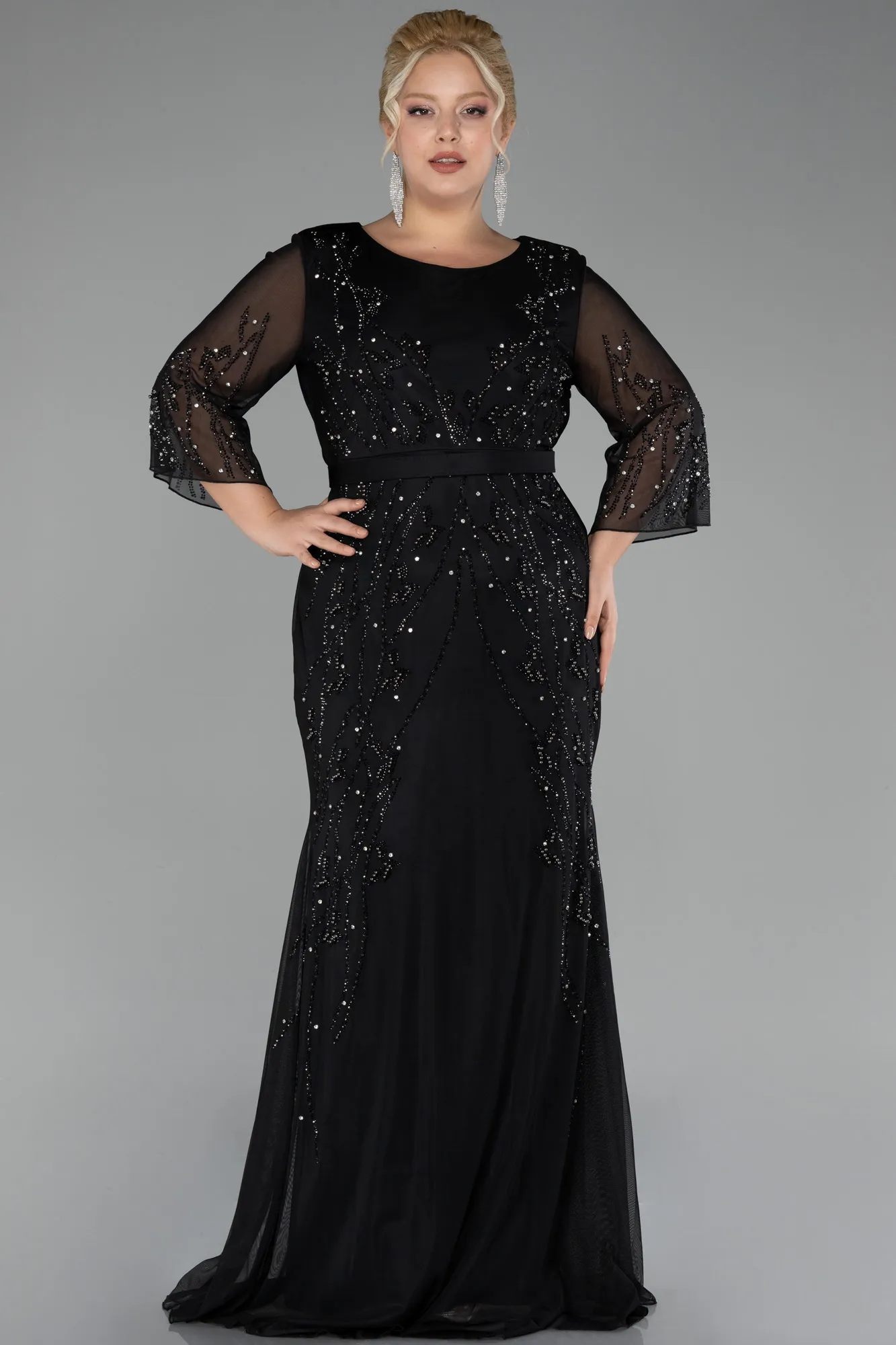 Black-Long Chiffon Plus Size Evening Gown ABU4255