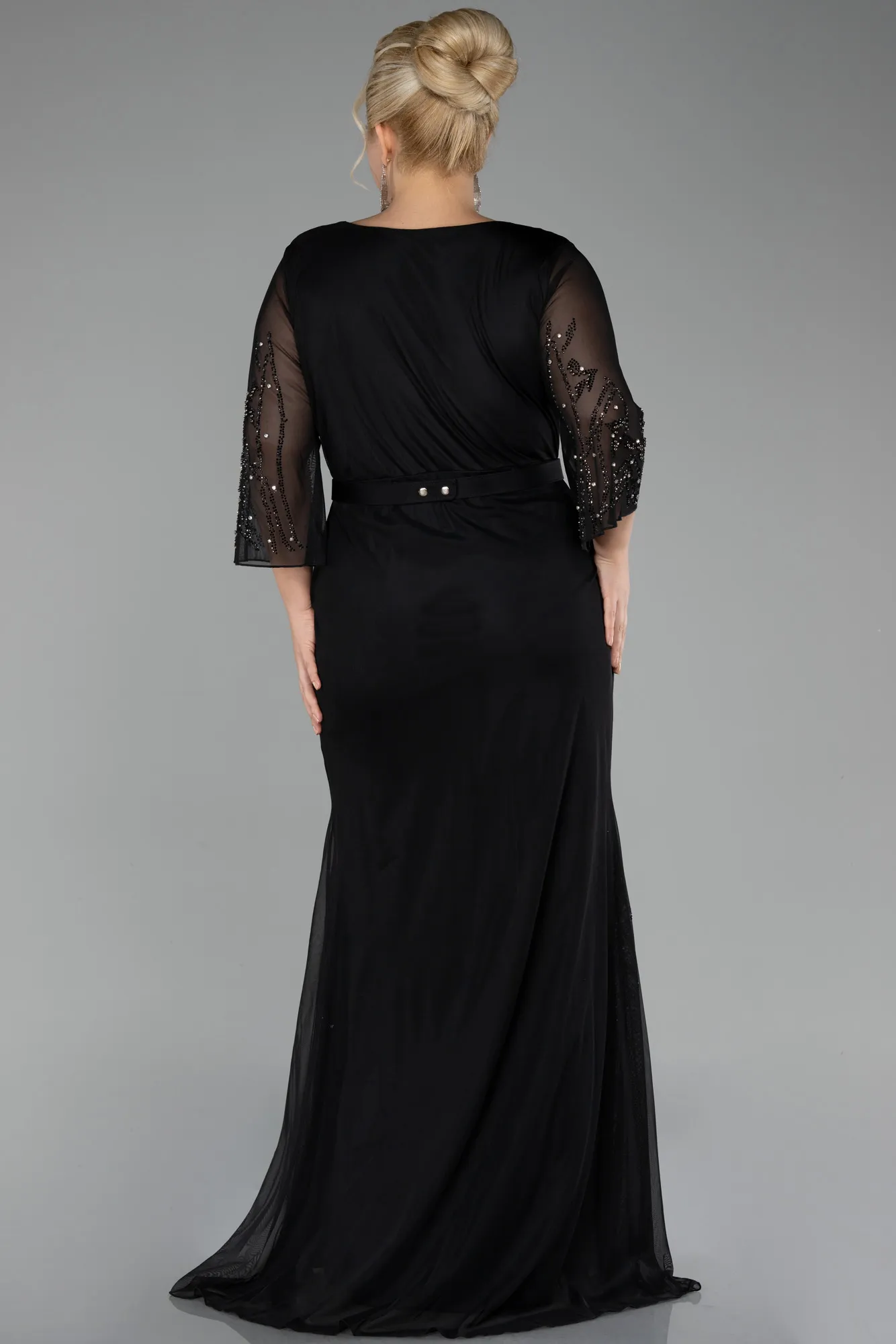 Black-Long Chiffon Plus Size Evening Gown ABU4255