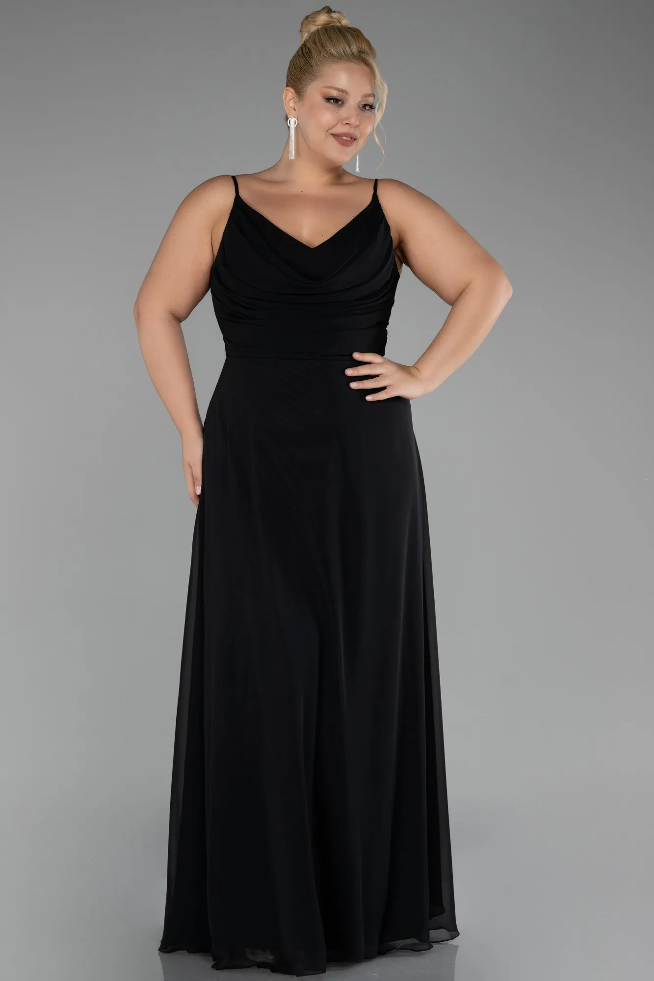 Black-Long Chiffon Plus Size Prom Dress ABU4166