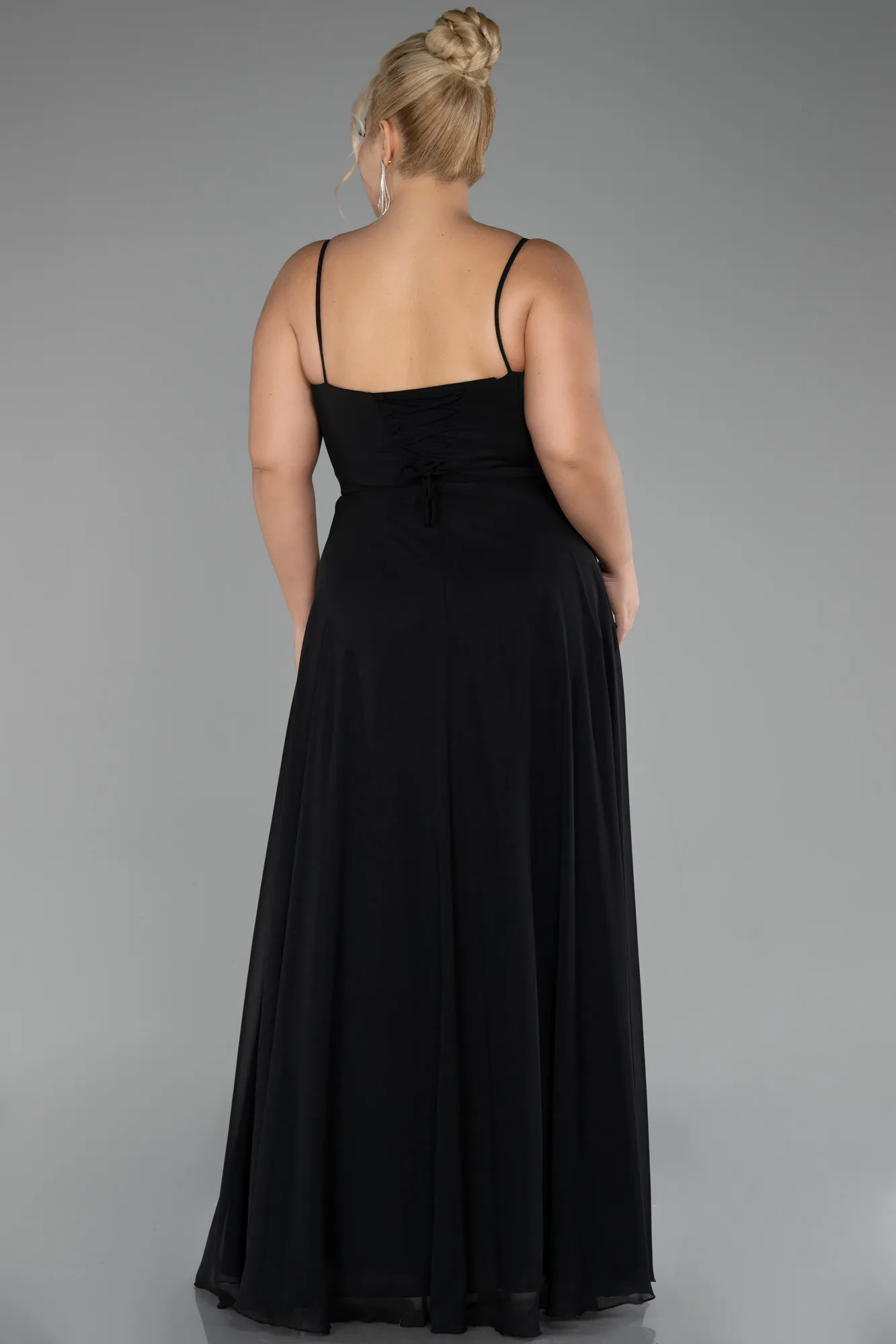 Black-Long Chiffon Plus Size Prom Dress ABU4166