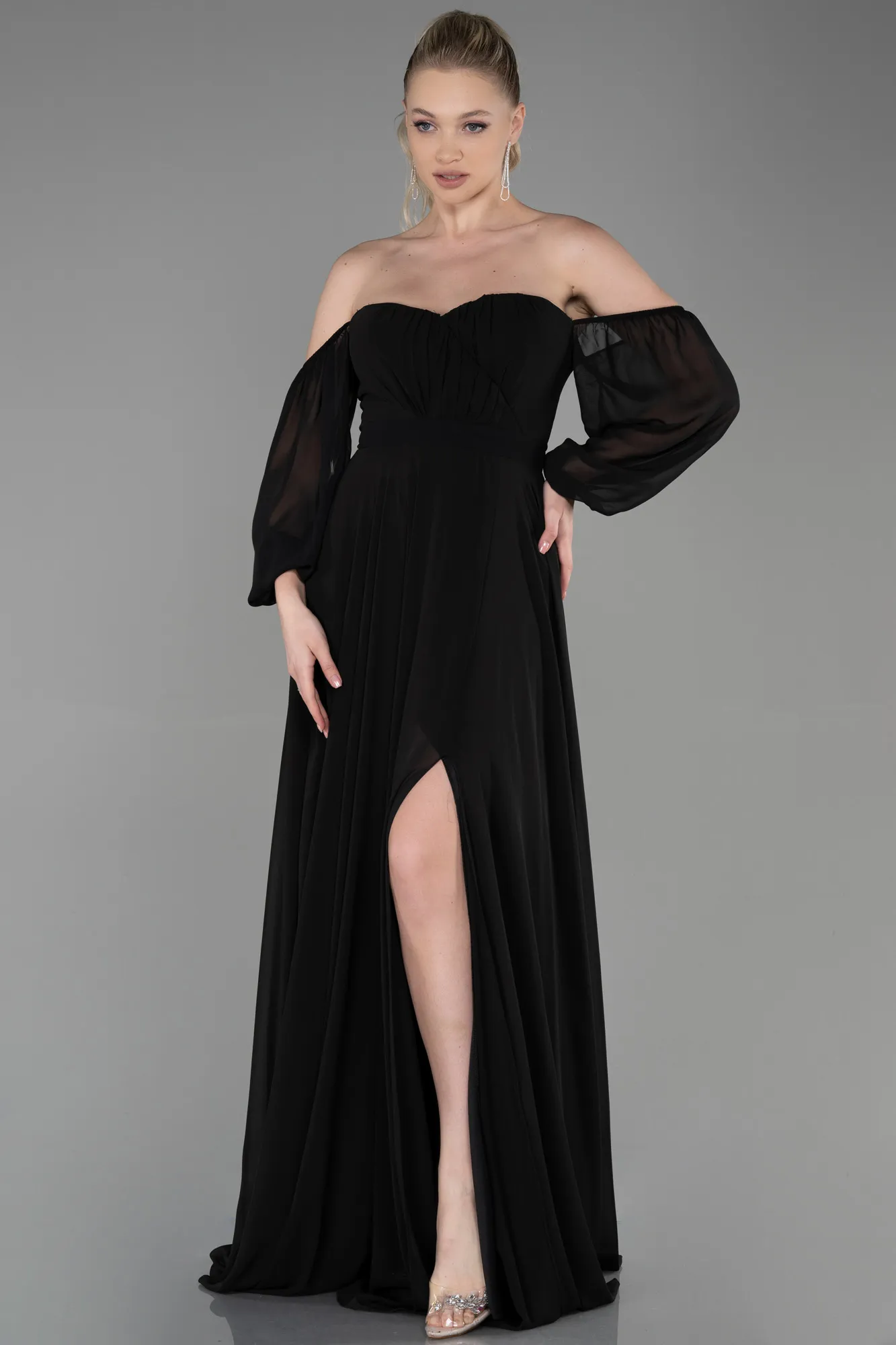 Black-Long Chiffon Prom Gown ABU2457