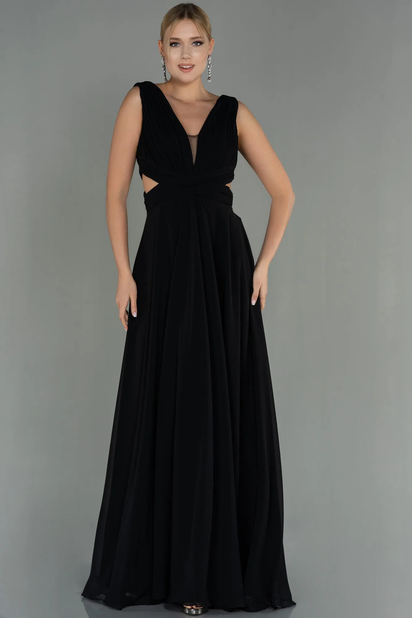 Black-Long Chiffon Prom Gown ABU3066