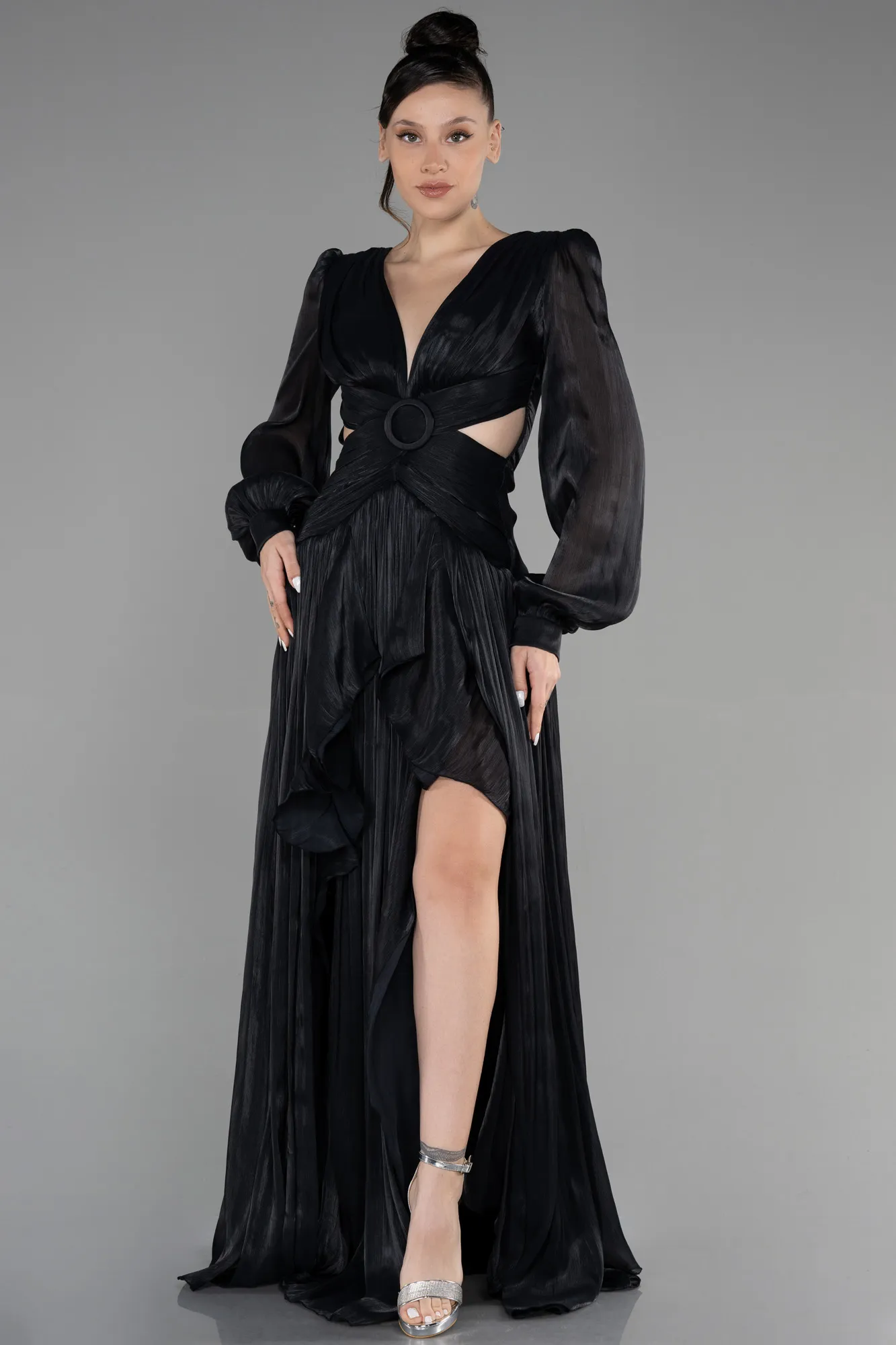 Black-Long Chiffon Prom Gown ABU3397