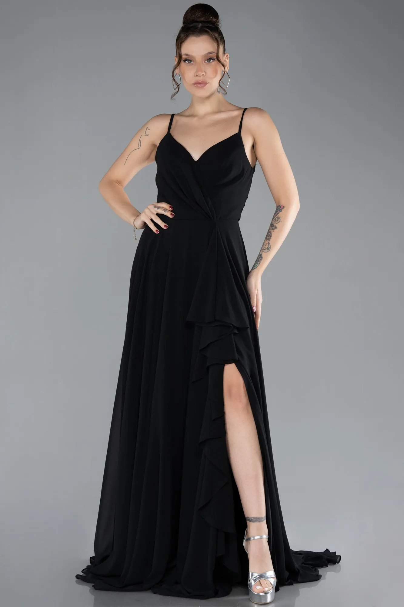 Black-Long Chiffon Prom Gown ABU4412