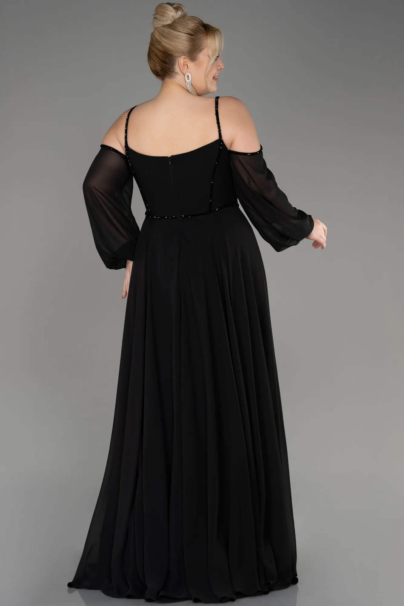 Black-Long Chiffon Slit Evening Dress ABU3915