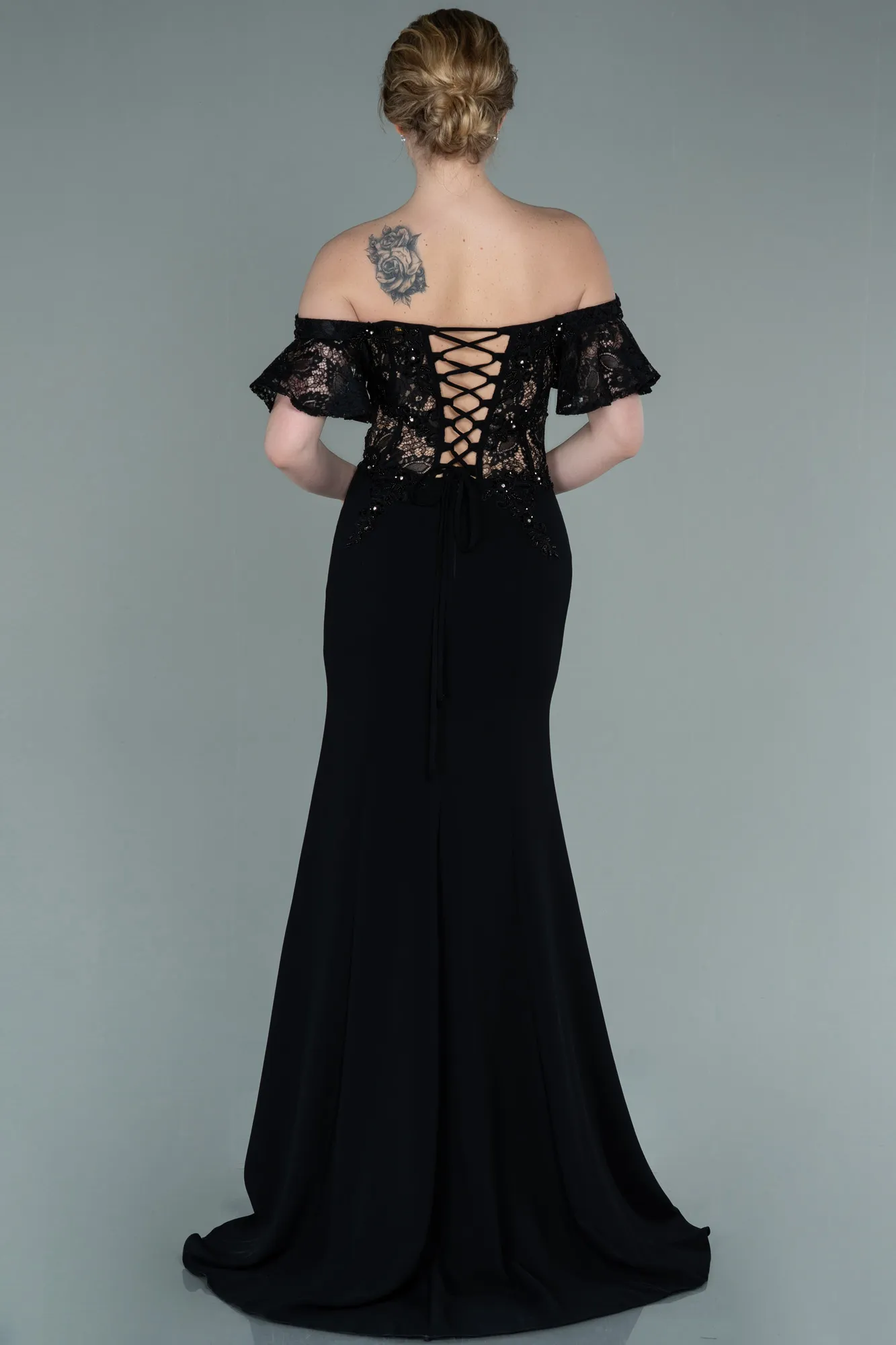 Black-Long Dantelle Evening Dress ABU2261