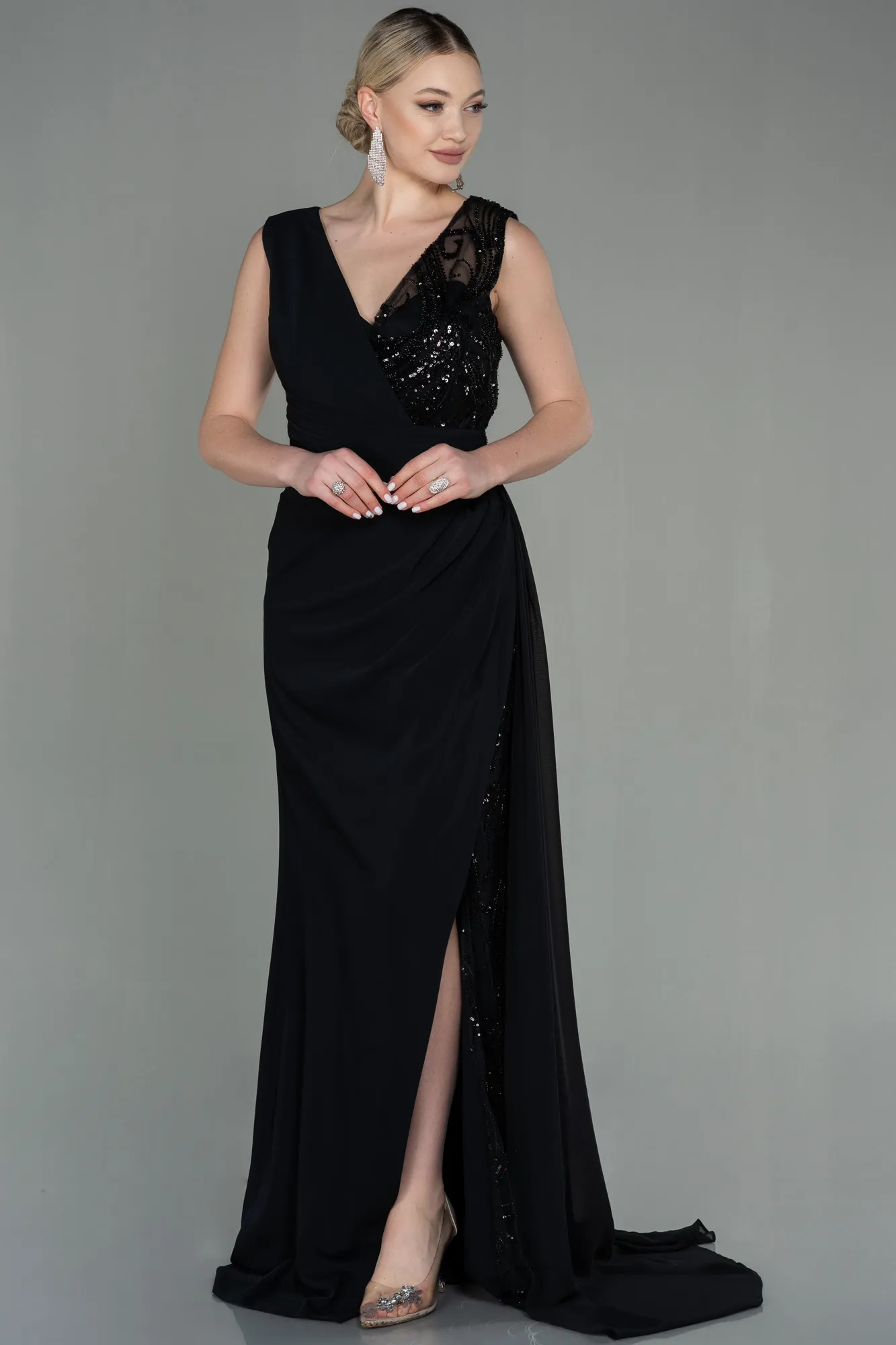 Black-Long Dantelle Evening Dress ABU2951