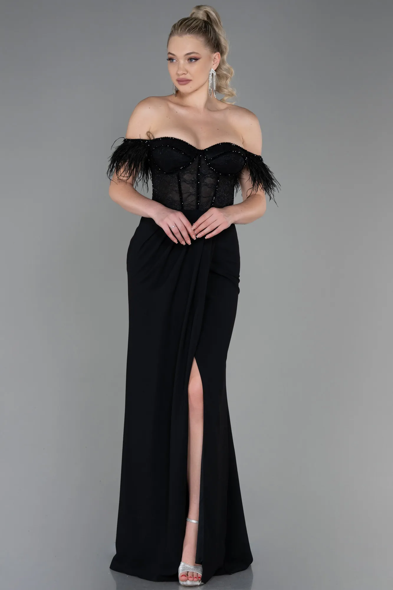 Black-Long Dantelle Evening Dress ABU3263