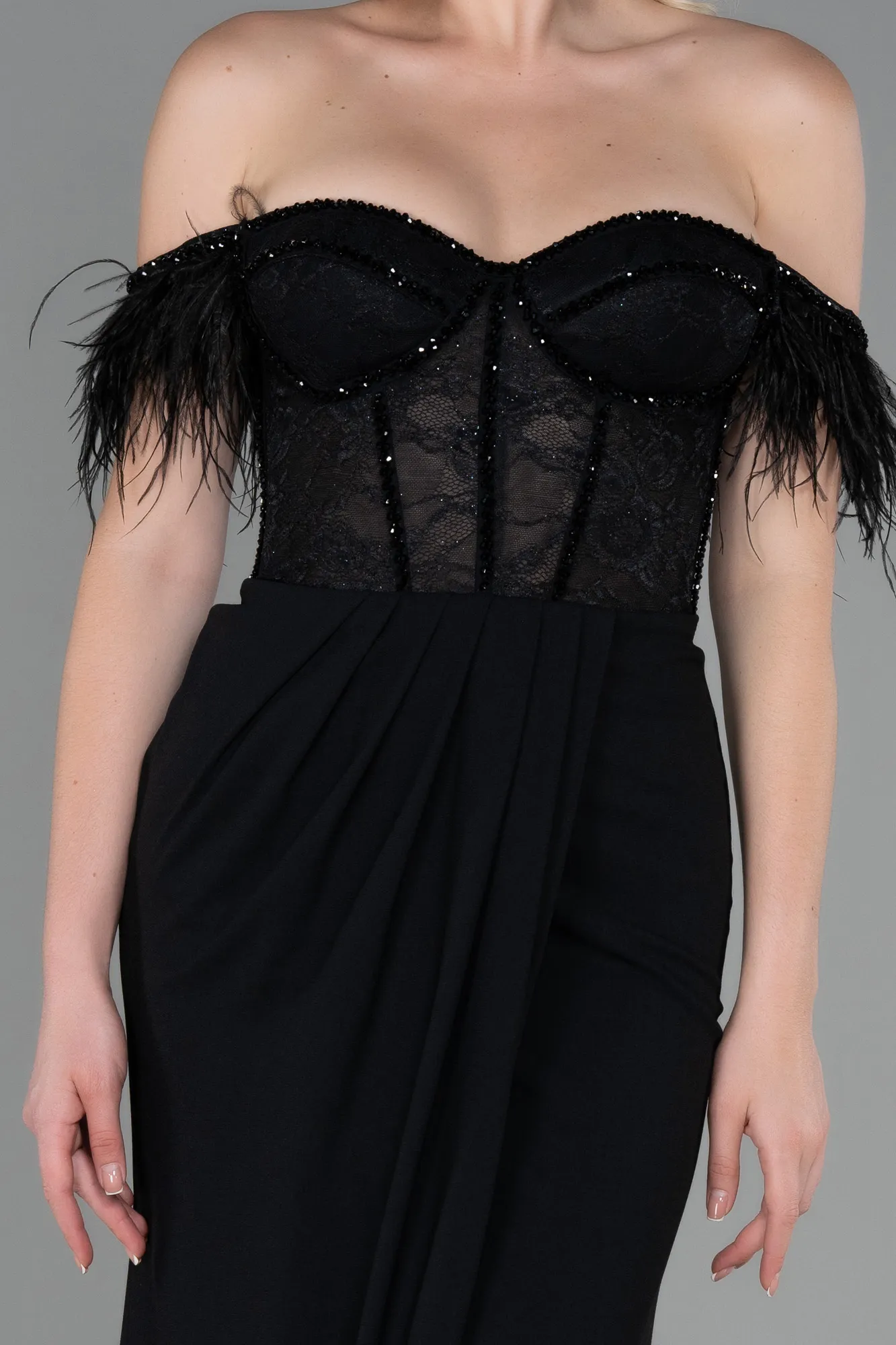 Black-Long Dantelle Evening Dress ABU3263