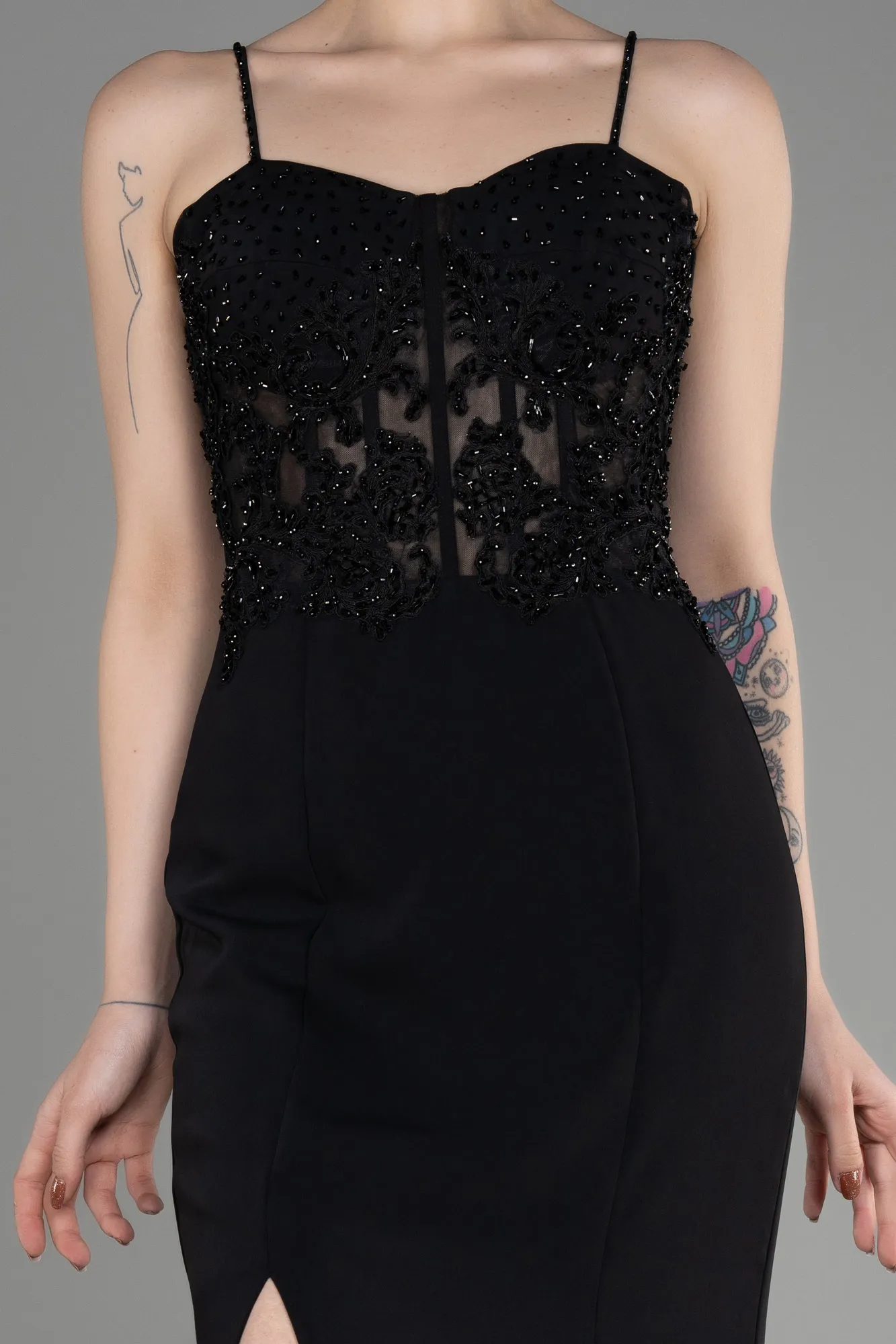 Black-Long Dantelle Evening Dress ABU3836