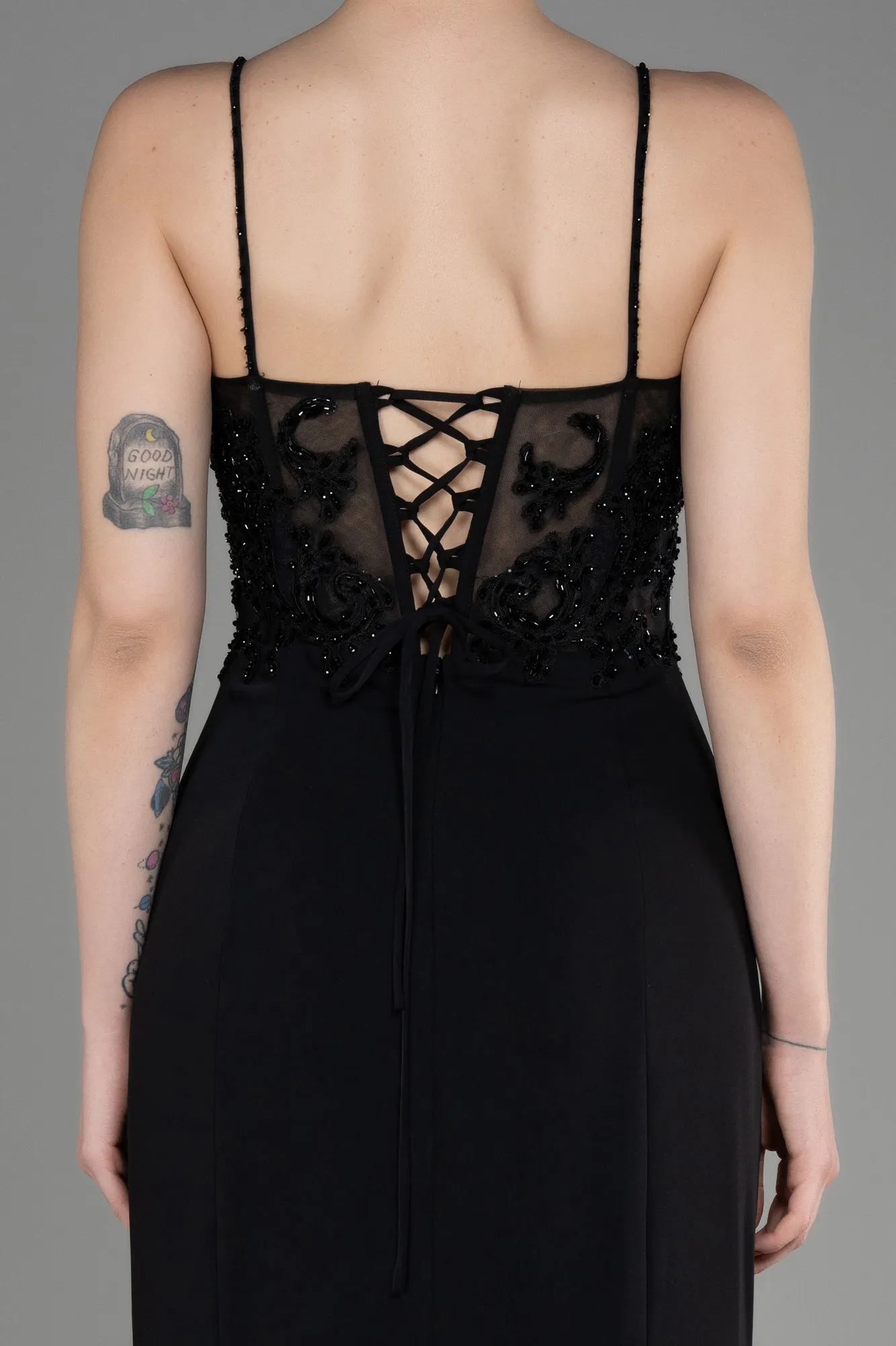 Black-Long Dantelle Evening Dress ABU3836