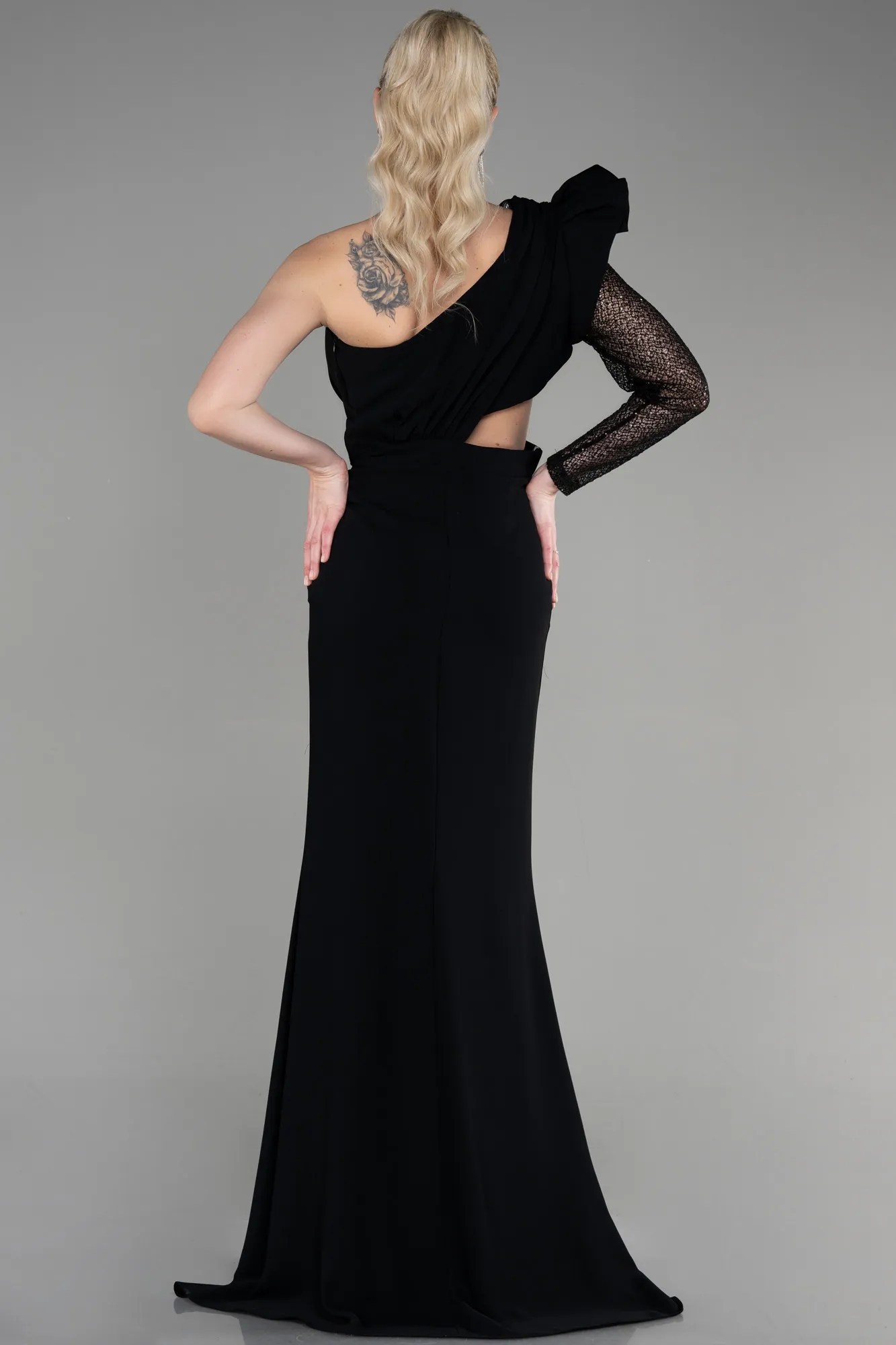 Black-Long Dantelle Haute Couture Dress ABU3642