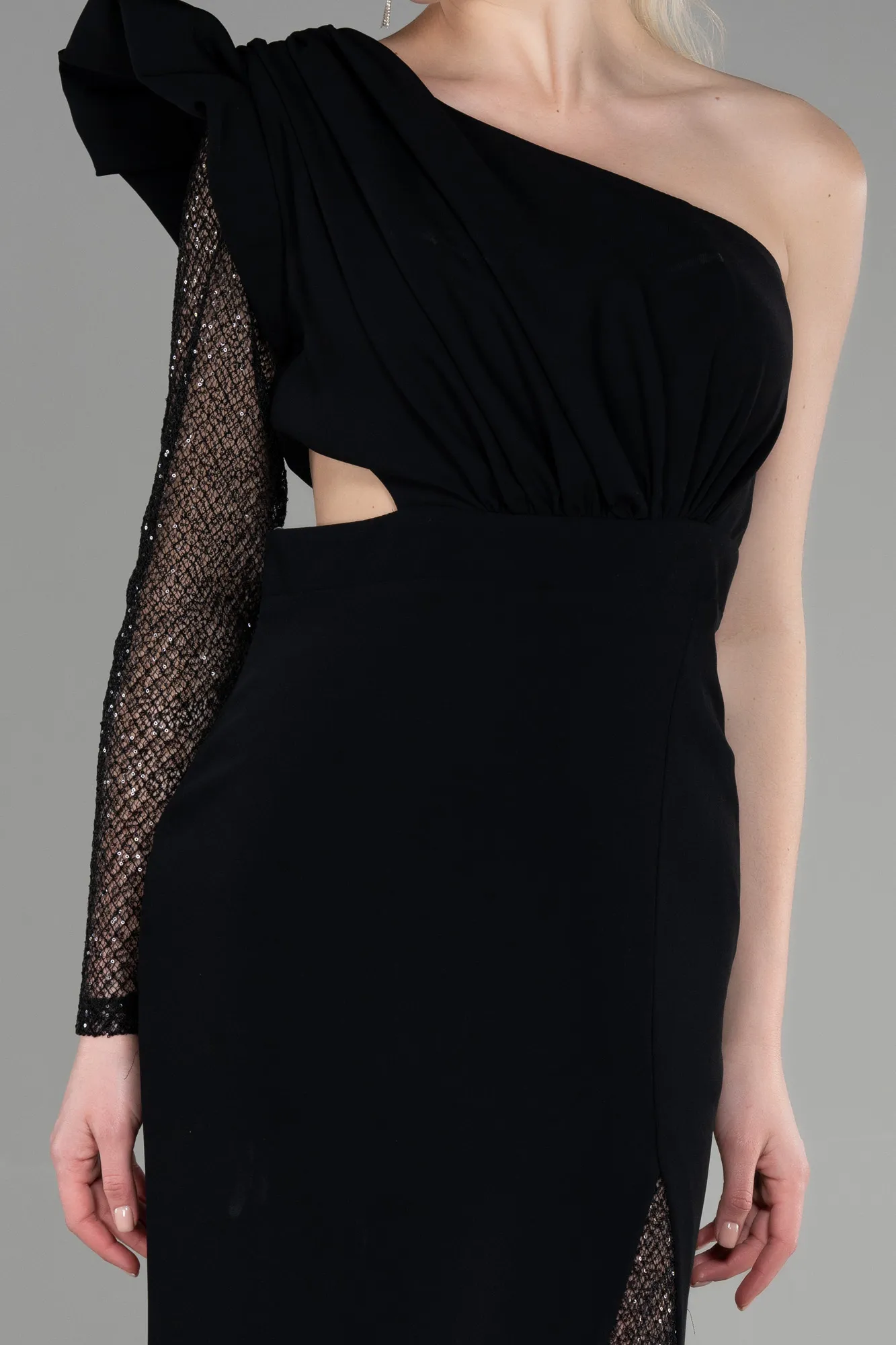 Black-Long Dantelle Haute Couture Dress ABU3642