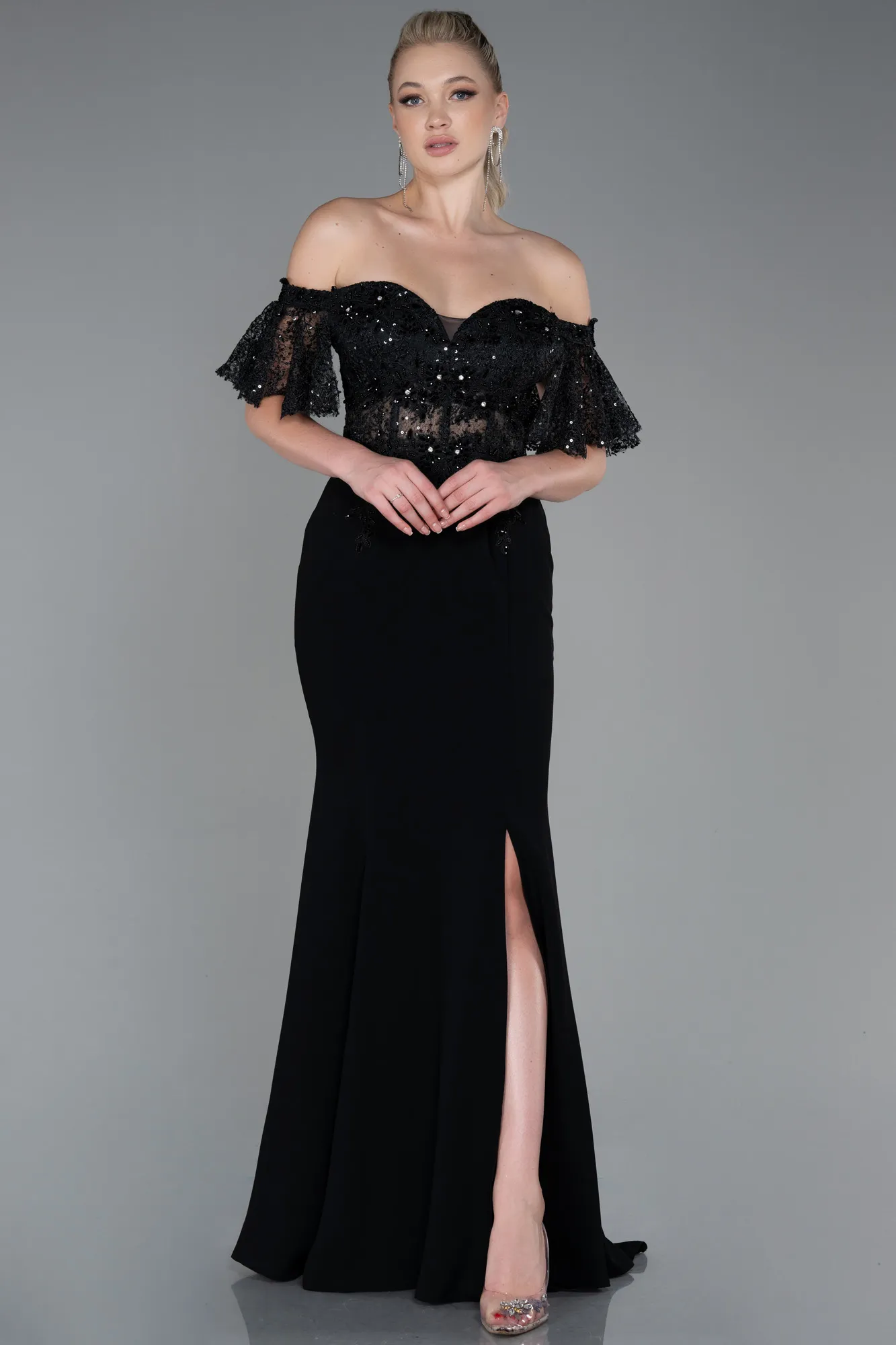 Black-Long Dantelle Mermaid Prom Dress ABU2581