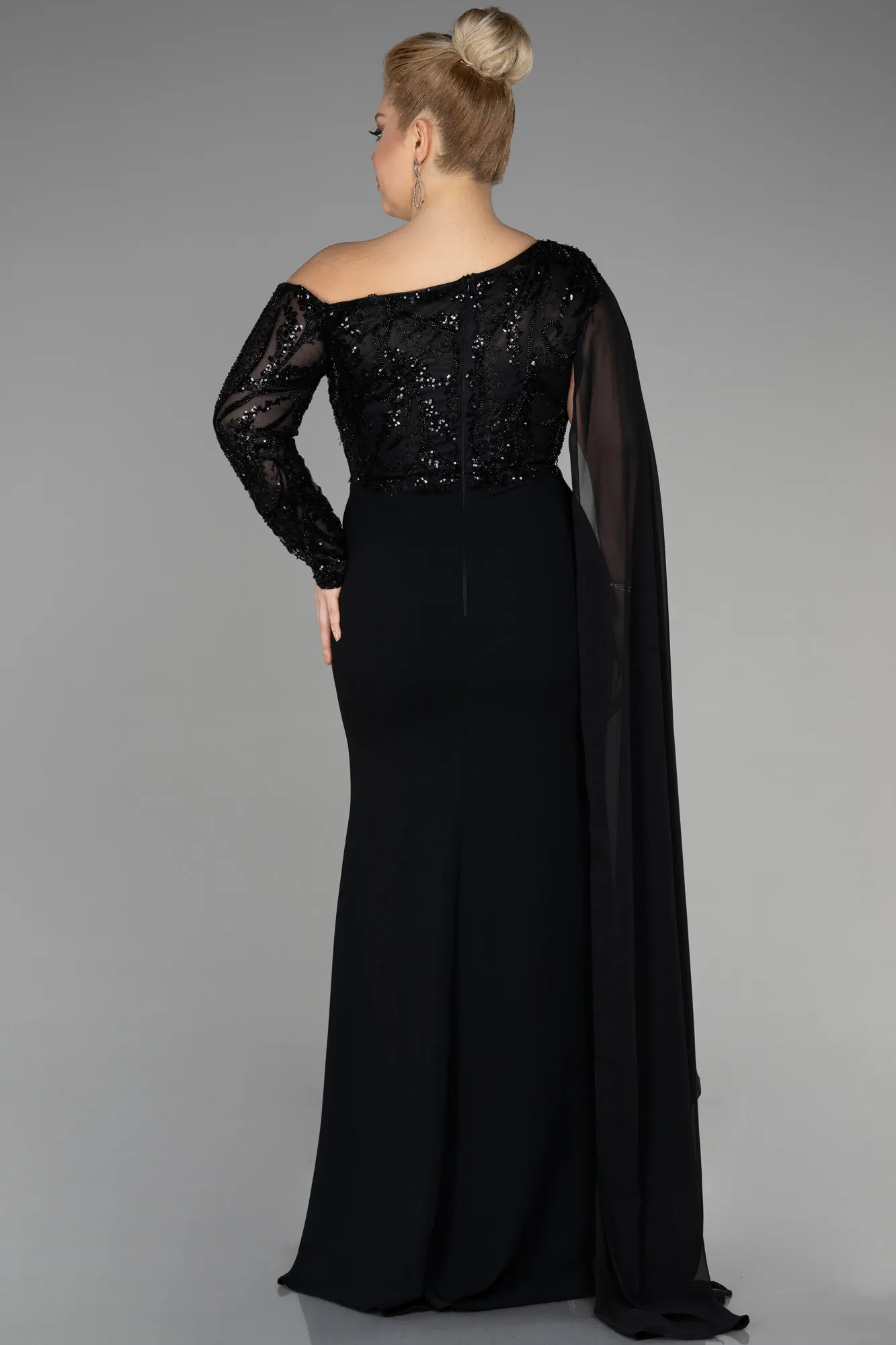 Black-Long Dantelle Plus Size Evening Dress ABU3512