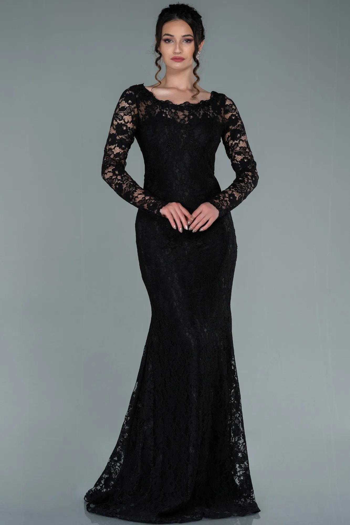 Black-Long Laced Evening Dress ABU1571