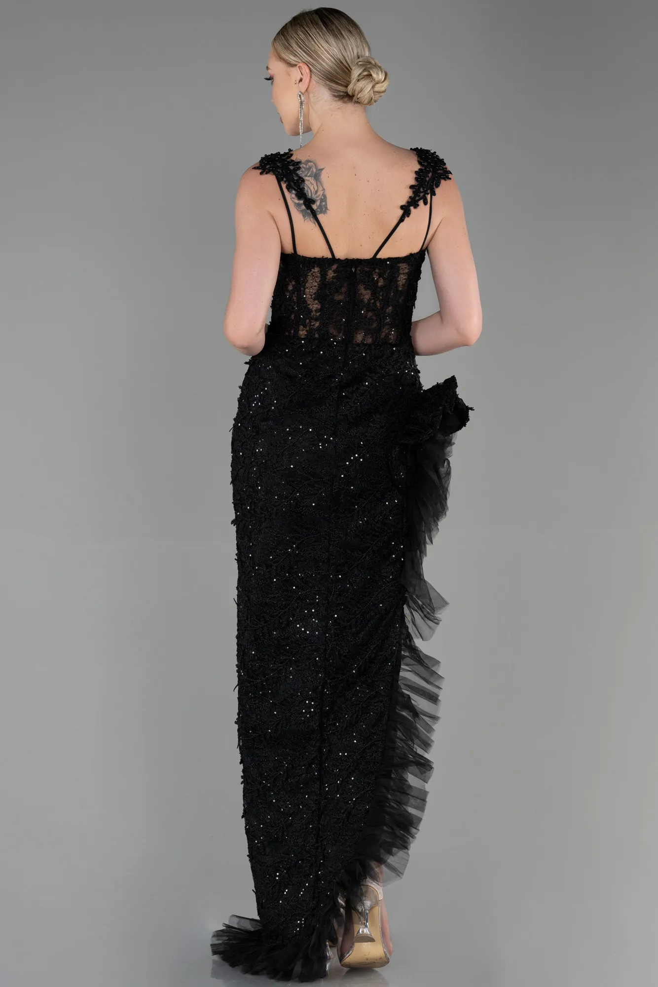 Black-Long Laced Evening Dress ABU3317